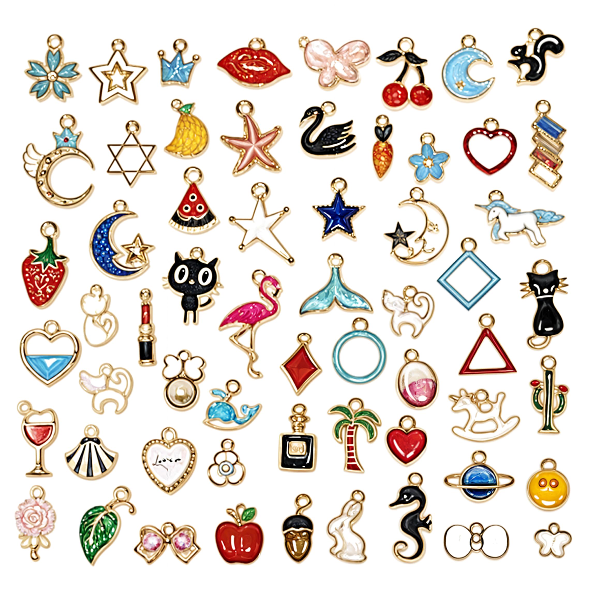 Street27® 54pcs Mixed Assorted Gold Plated Enamel Pendants Animal Moon Star Fruit Charm Pendant DIY for Necklace Bracelet Jewelry Making and Crafting (Mixed Enamel Charms)