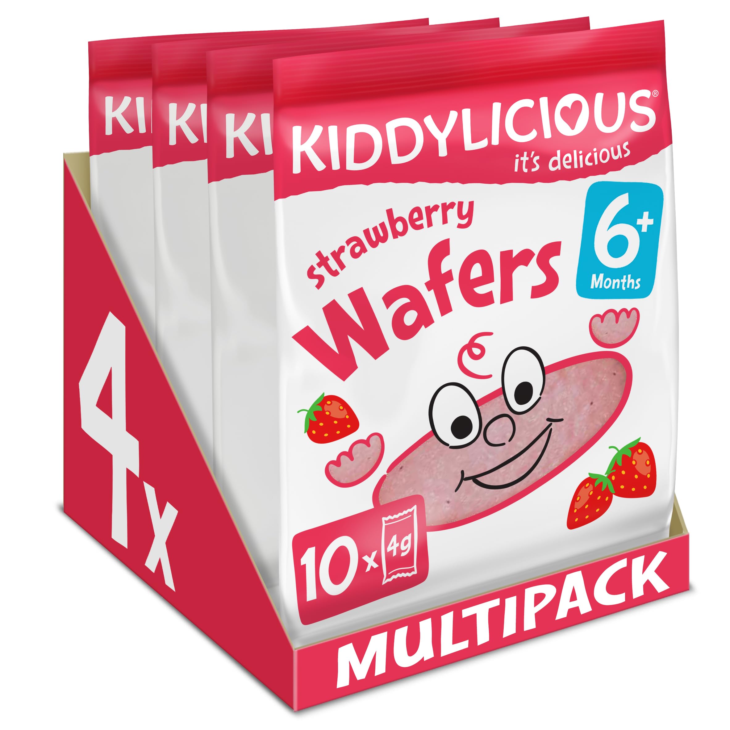 Kiddylicious Strawberry Wafers - Gluten and Dairy Free Kids Snack - Suitable for 6+ Months - 4 x 10 Twin Packs