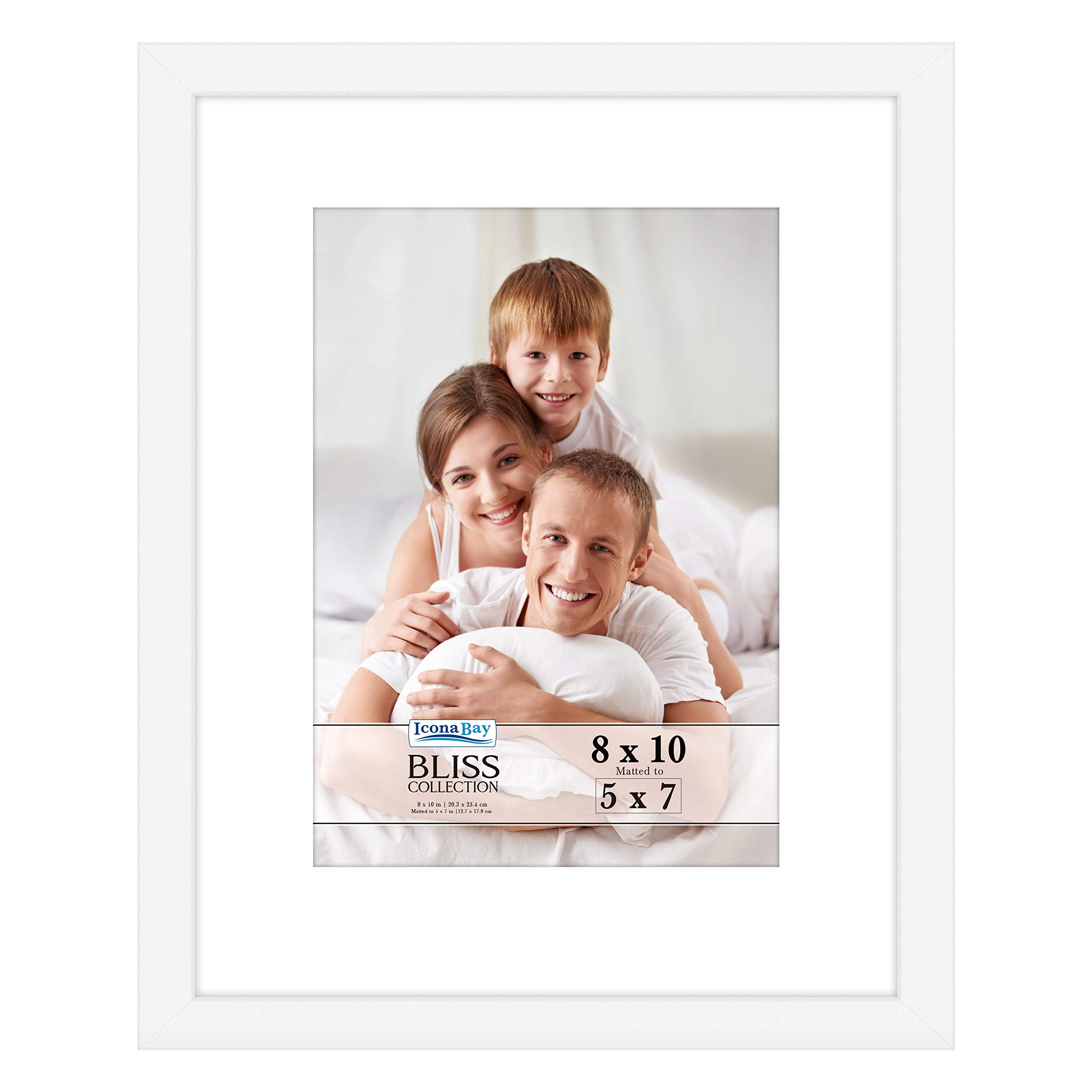 Icona Bay 10x8 White Picture Frame with Removable Mat for 7x5 Photo, Modern Style Wood Composite Frame, Table Top or Wall Mount, Bliss Collection