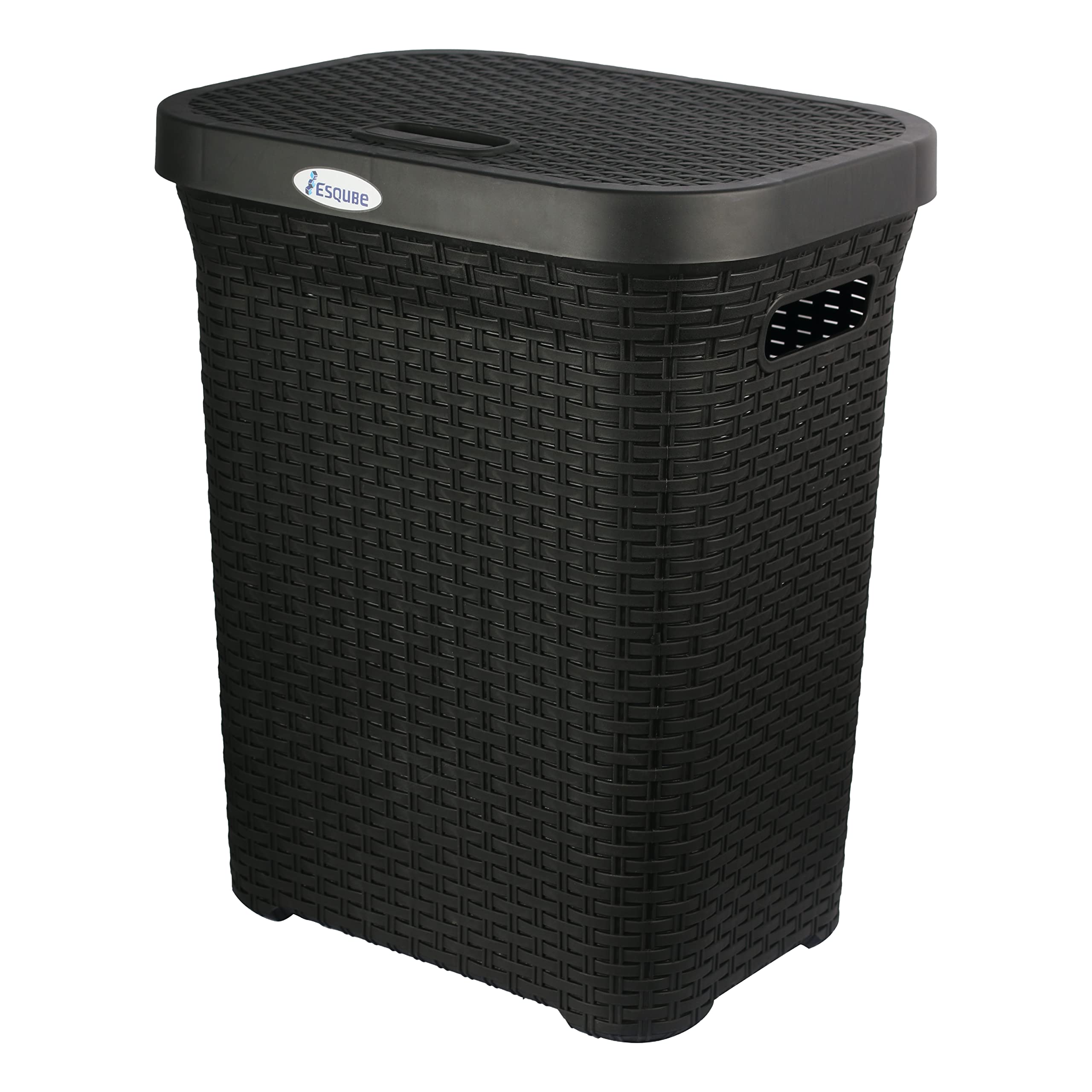 Esqube Laundry Basket, Black with Lid, 50L Capacity