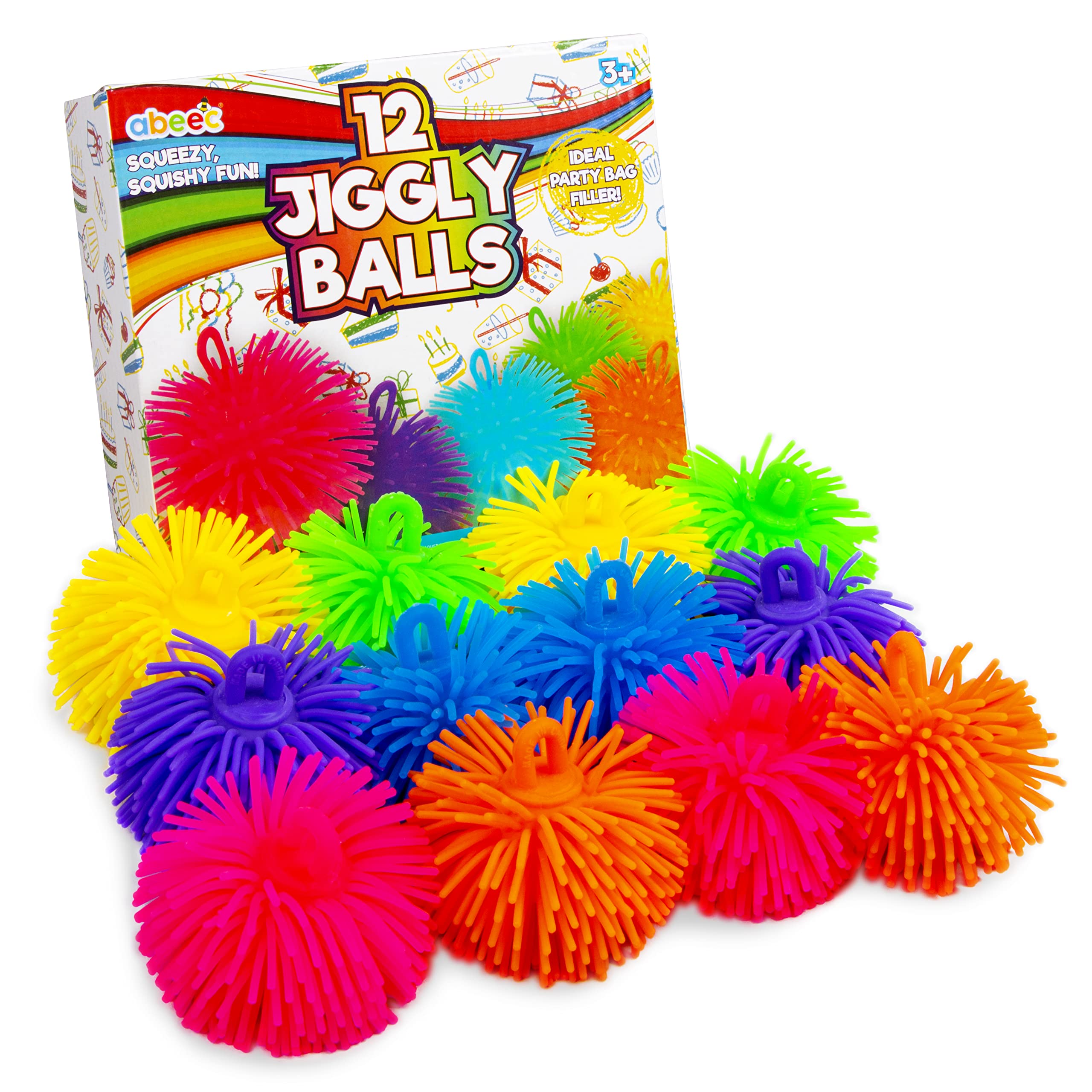 abeec 12 Pack Of Jiggly Balls - Stress Balls For Kids - Party Bags Fillers - Sensory Toys - Jiggle Balls For Kids - Squishy Fidget Toys - Contains Assorted Colours