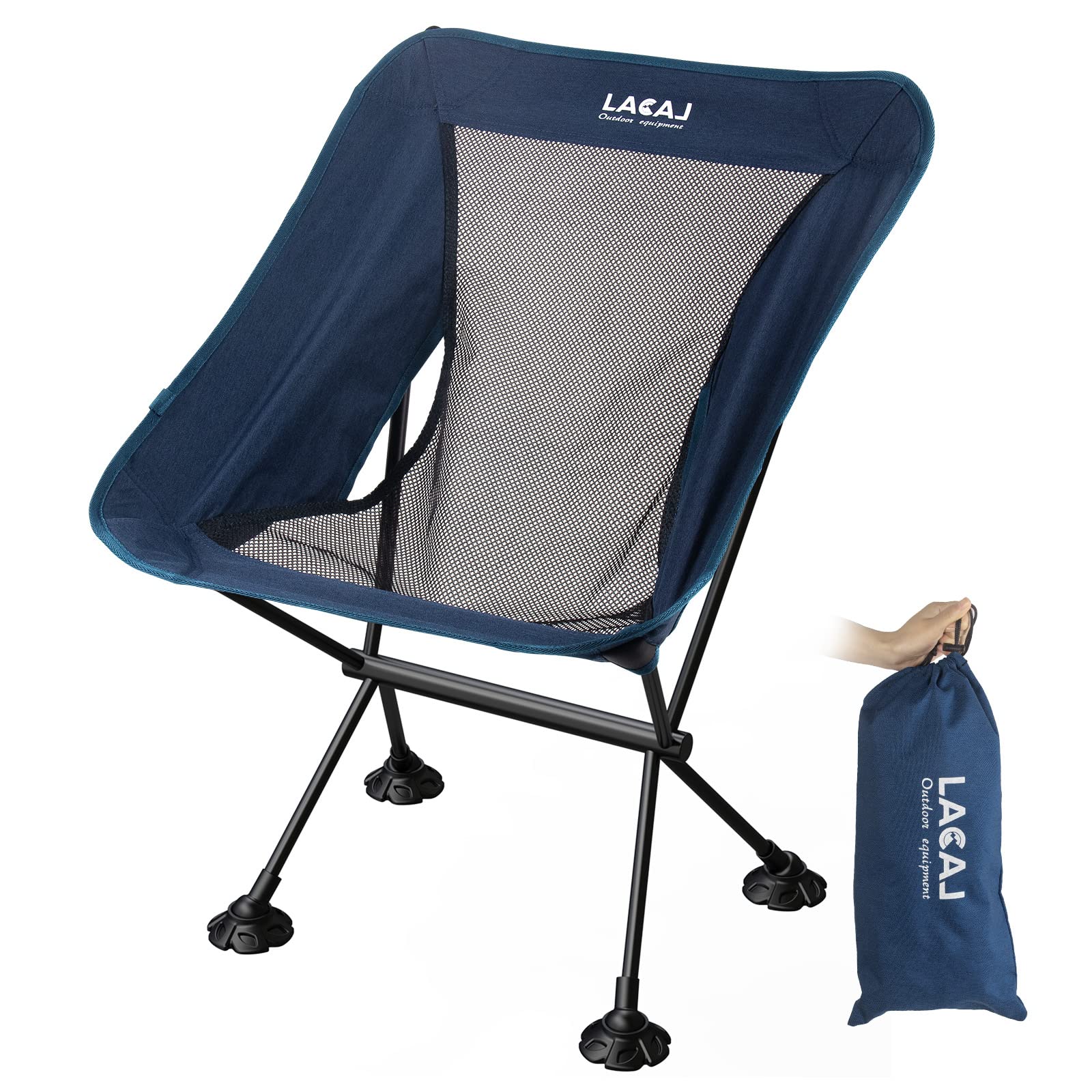 Lightweight Camping Folding Chair with Detachable Tip Cover, 600D Oxford Fabric, Durable Aluminum Alloy Frame, Easy to Storage and Carry, Suit for Camping, Hiking, Go to Beach(Navy)