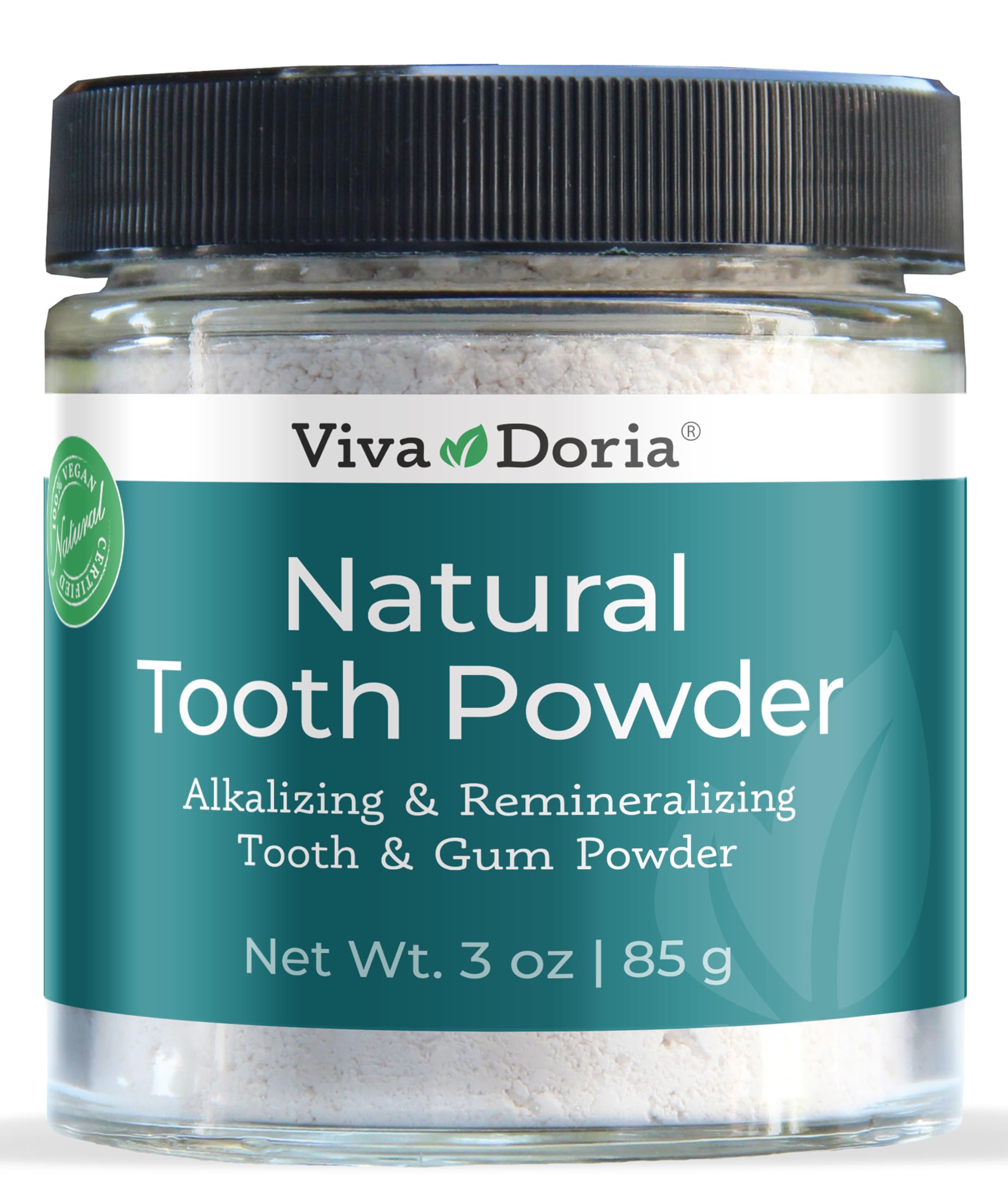 Viva Doria Natural Tooth Powder | Remineralizing Teeth Whitening Powder | Toothpaste Power | Breath Freshener | Refreshing Mint Flavor | 3 Oz Glass Jar