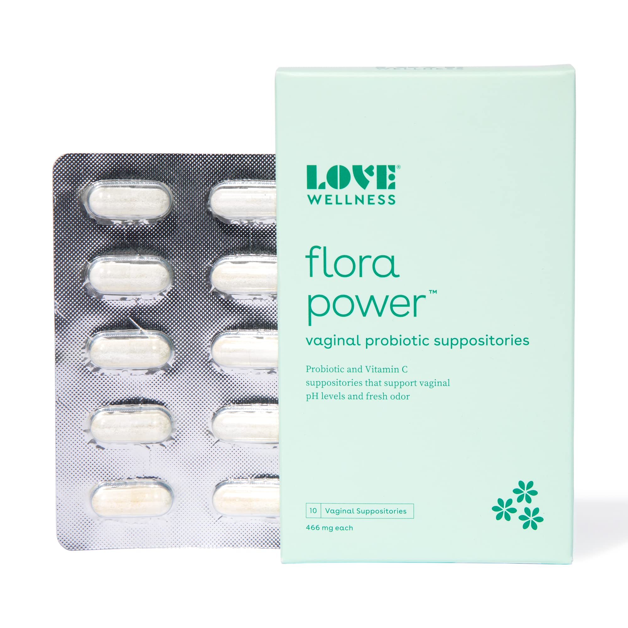 Love Wellness Vaginal Probiotic Suppositories, Flora Power | Fast-Acting Probiotic Strains & Vitamin C for Feminine Health | Supports pH Balance & Fresh Odor | Dairy-Free, Fragrance-Free & Non-GMO