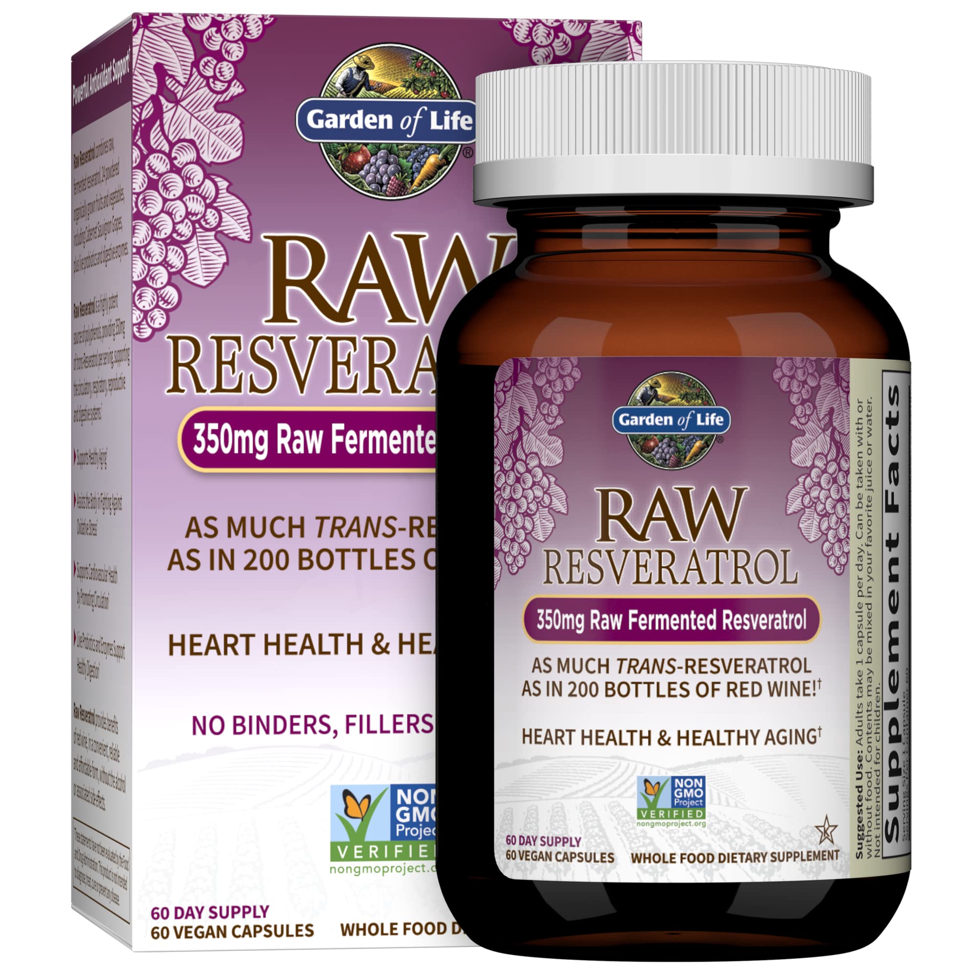 Garden Of Life Heart Resveratrol Supplement - Raw Whole Food Antioxidant Formula for Heart Health, 60 Capsules