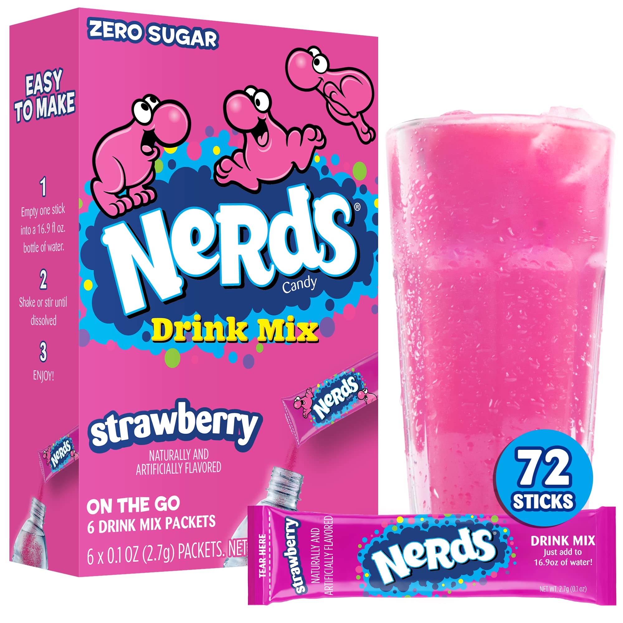 Juicy Mixes Nerds, Strawberry – Powder Drink Mix, Delicious hydration, 12 boxes makes 72 drinks