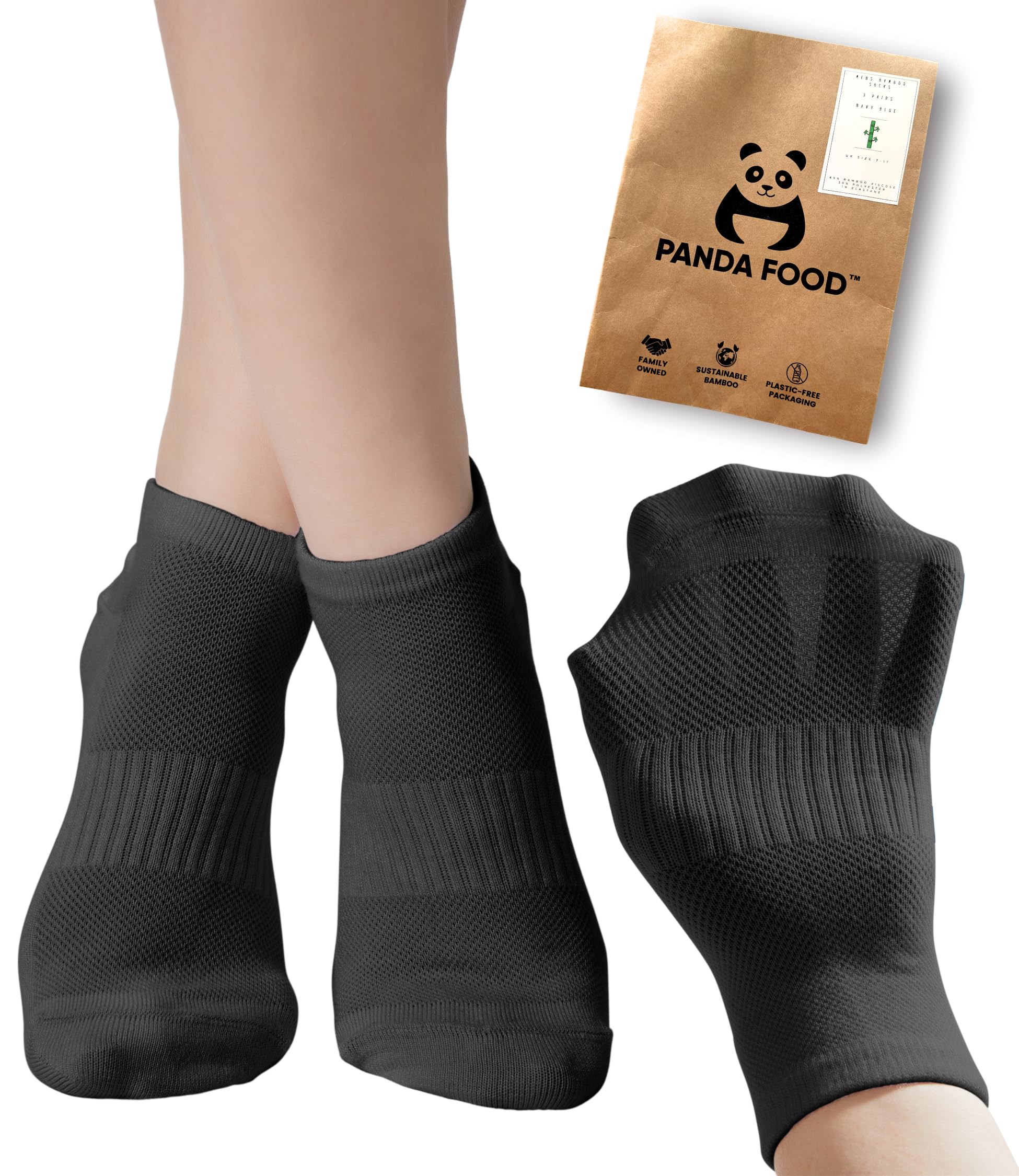 PANDA FOOD 6 Pairs Unisex Premium Bamboo Ankle Socks | Breathable, Antibacterial, Comfortable, Seamless | Sports Trainer Socks for Running, Walking | 3-12 UK