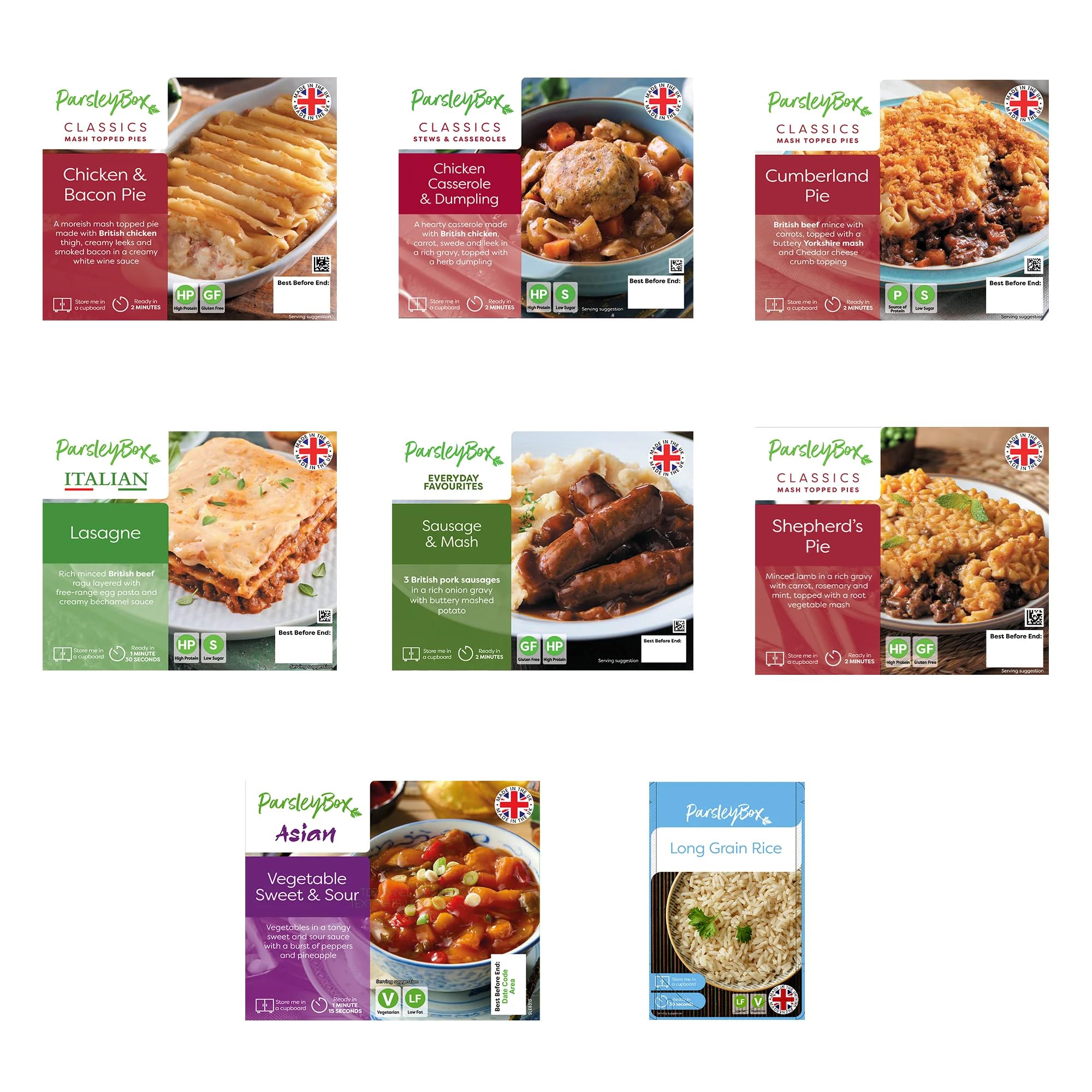 Nation's Favourites Variety Box - Parsley Box Microwavable Long-Life Cupboard-Store Ready Meals (7 meals)