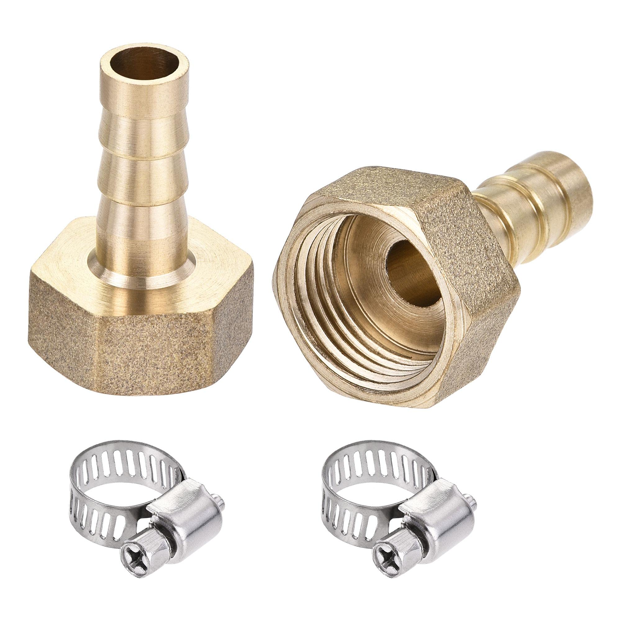 sourcing map Brass Barb Hose Fitting Connector Adapter 8mm Barbed x G1/2 Female Pipe with Hose Clamp 2Set