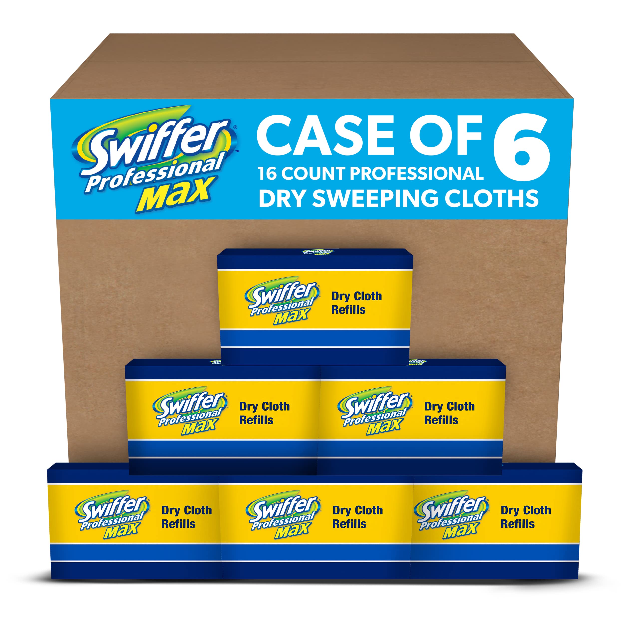 Swiffer Professional Max Dust Mop Sweeping Pad Refills, 16 Cloths Per Box (Case of 6)