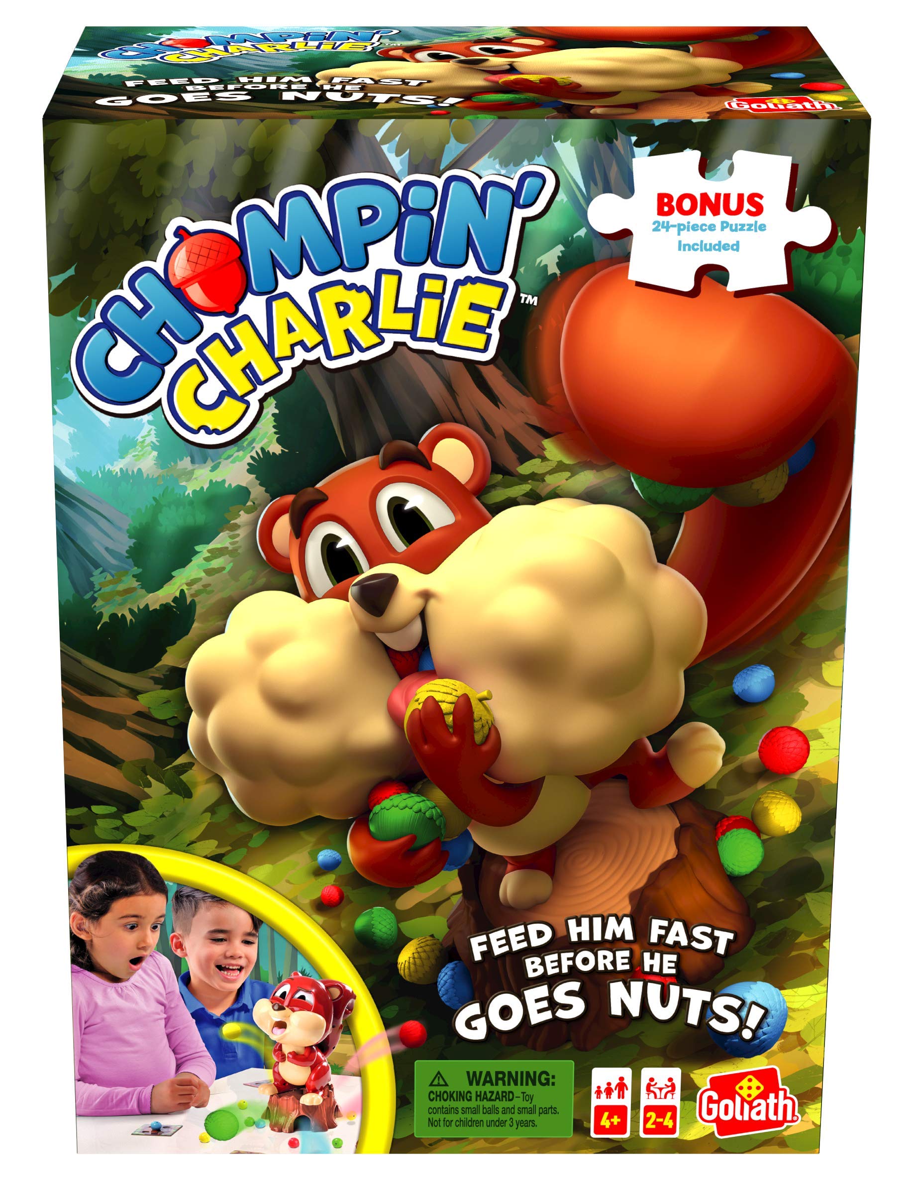 Chompin' Charlie Game - Feed The Squirrel Acorns And Race To Collect Them When They Scatter - Includes 24-Piece Puzzle by Goliath