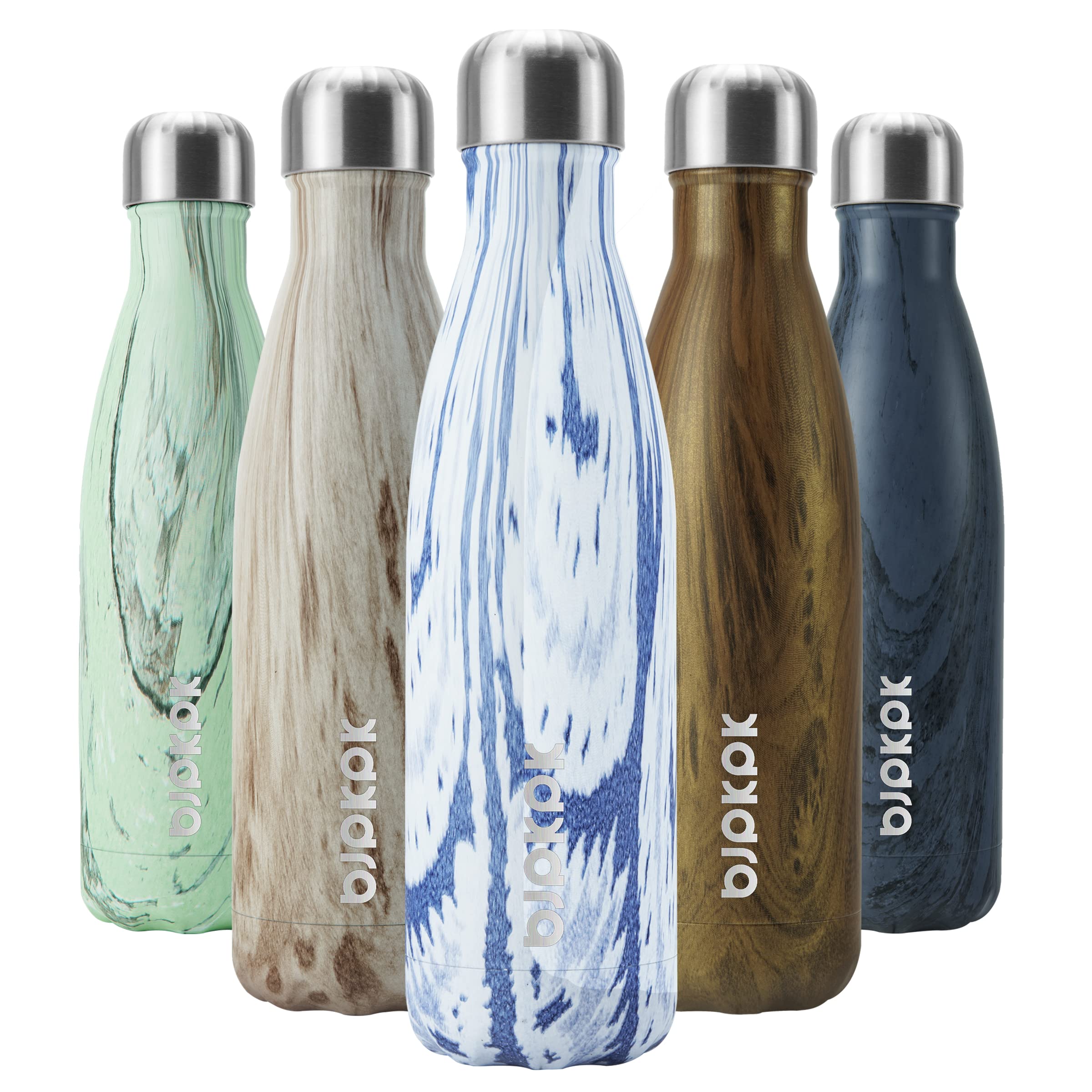 BJPKPK 17 oz Stainless Steel Insulated Water Bottles Reusable Sports Water Bottle For School And Travel,Wood-Denim Graphics