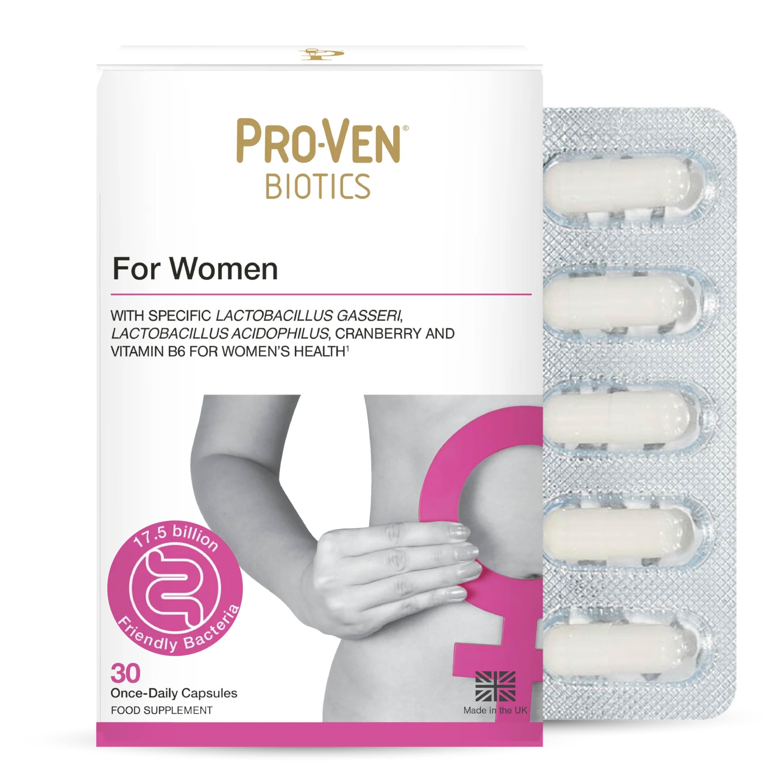 Pro-Ven Probiotics For Women 17.5 Billion CFU + Vitamin B6 Formulated for Vaginal Flora Lactobacillus and Bifidus with Cranberry Capsules - 30 Day Supply (Packaging May Vary)