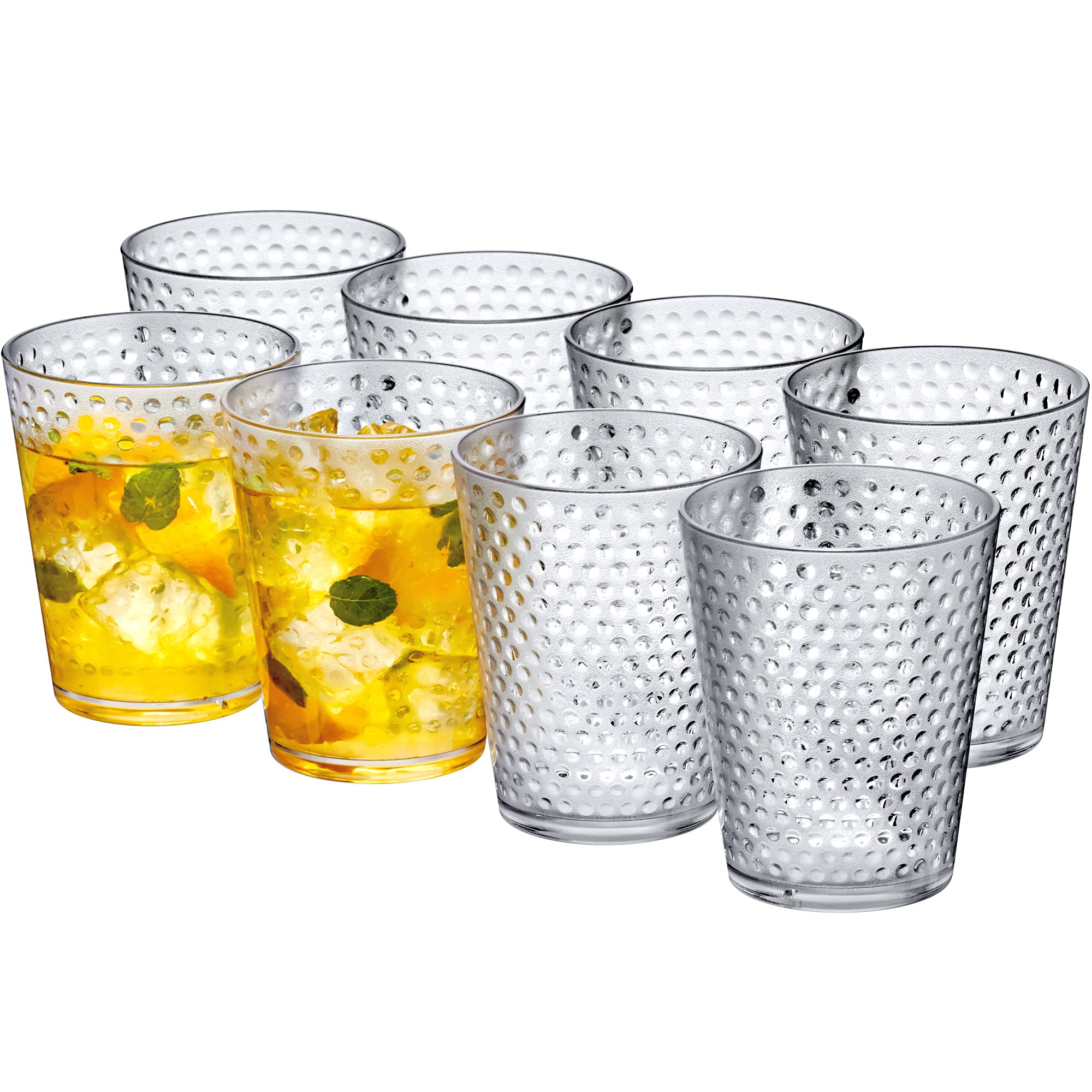 Amazing Abby - Polka Dot - 18-Ounce Plastic Tumblers (Set of 8), Plastic Drinking Glasses, All-Clear High-Balls, Reusable Plastic Cups, Stackable, BPA-Free, Shatter-Proof, Dishwasher-Safe