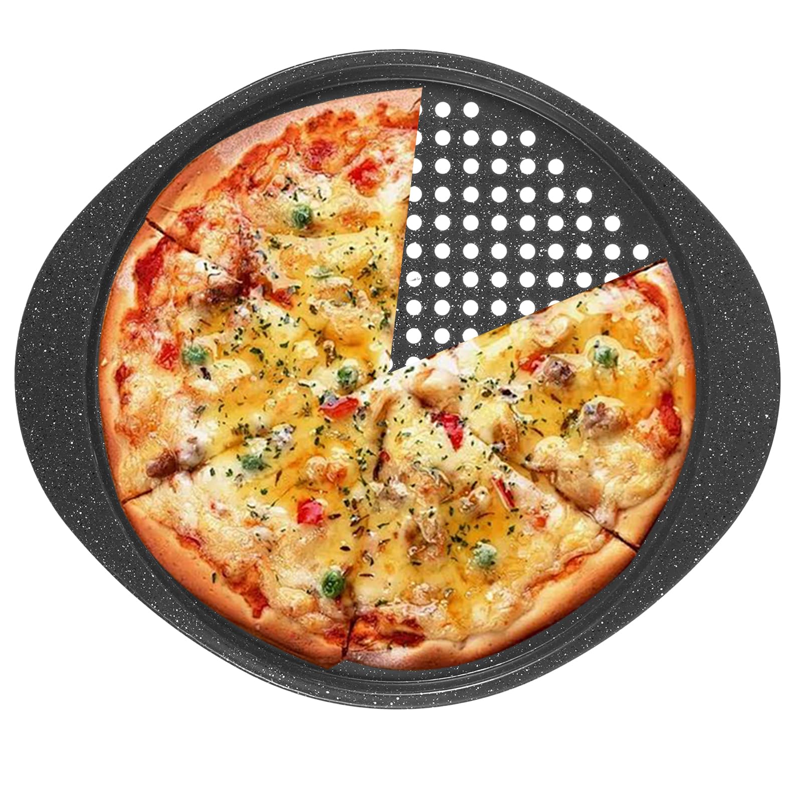 Pizza Pan for Oven – 16 inch Pizza Pans with Holes, Interior Diameter 13 Inch, Round Pizza Tray for Oven, Non Stick Perforated Carbon Steel Pizza Pan