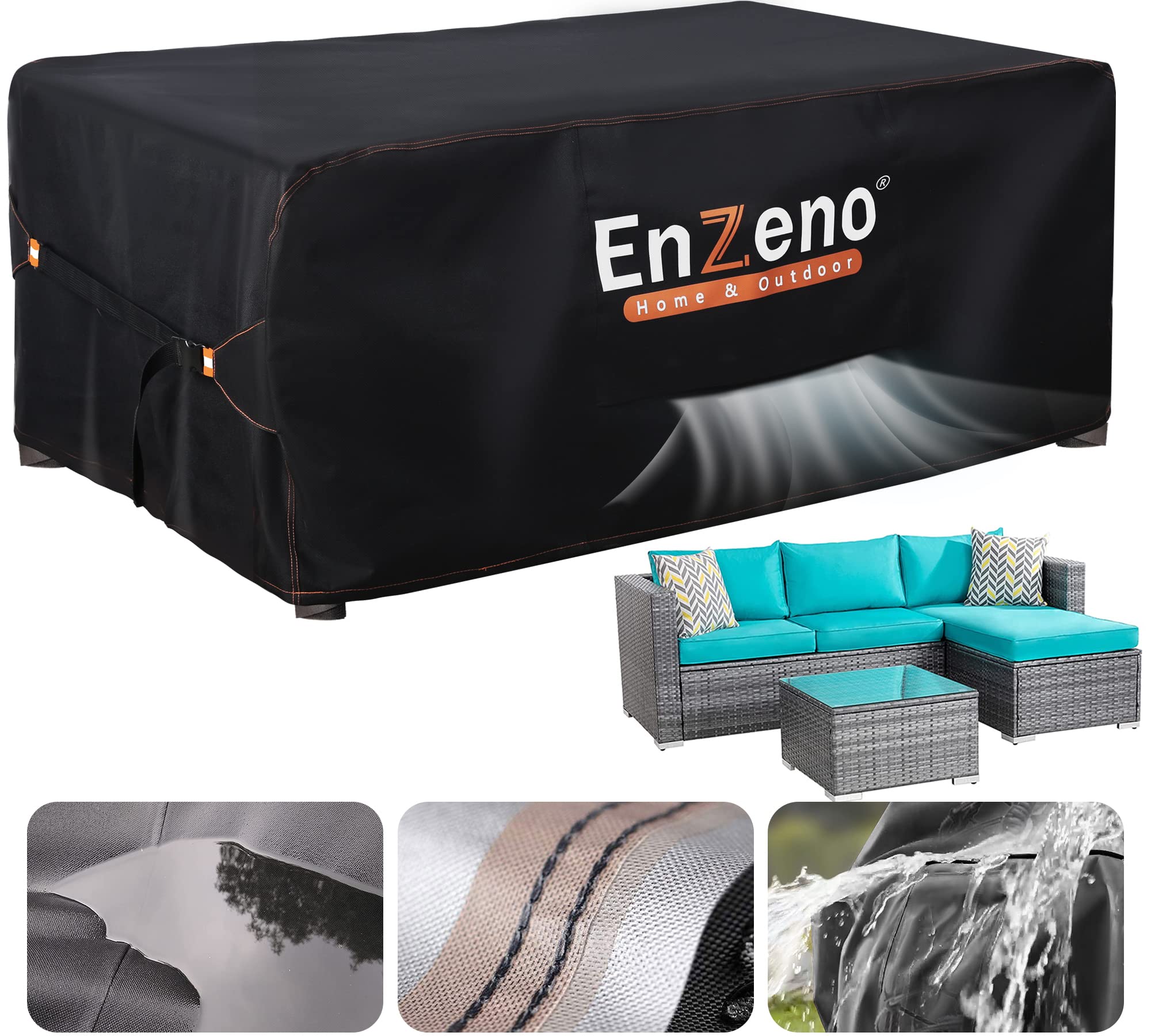 Enzeno Outdoor Garden Furniture Covers Waterproof with Air Vent, 200*160cm, Patio Furniture Cover for outside Rectangle/Rectangular Table and Chair Set, rattan furniture set,Heavy Duty Oxford Fabric