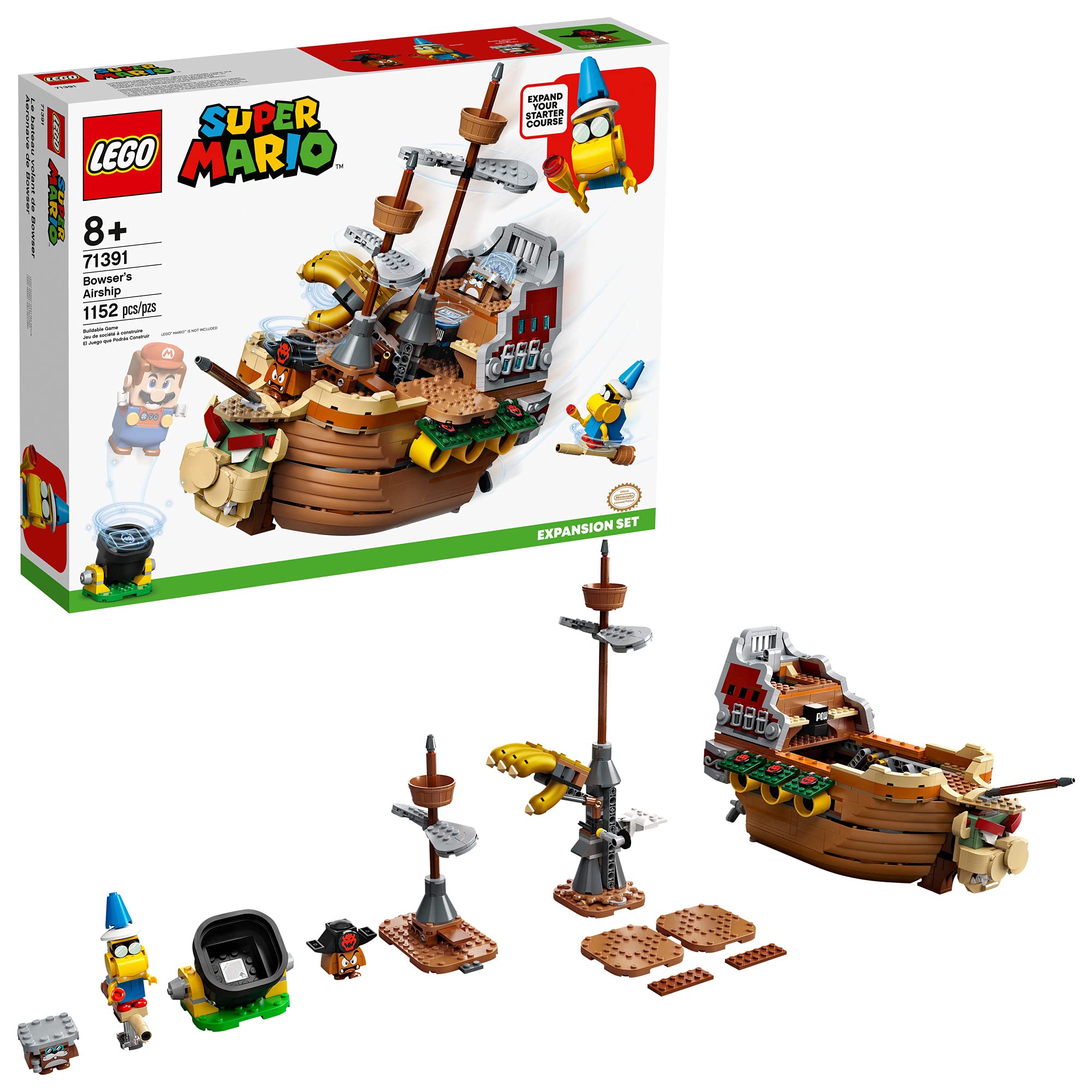 LEGO Super Mario Bowser's Airship 1,152 Piece Building Kit, Unveils Detailed Interior, Includes Kamek, Rocky Wrench, Goomba, POW Block, Cannon Start Pipe, For Ages 8+