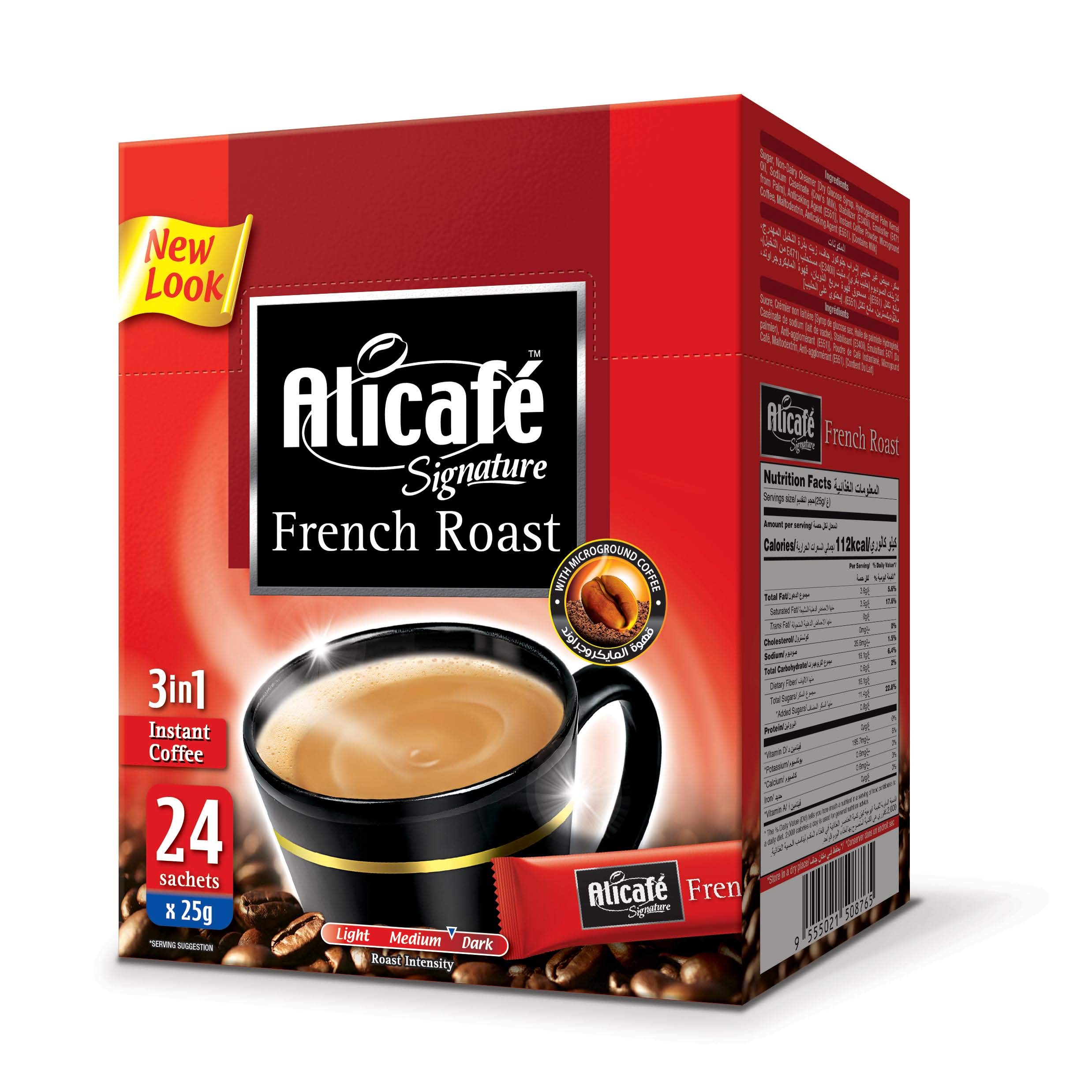 Alicafe Signature French Roast 3 in 1 Instant Coffee 528g (22gm X 24Sachets) - Rich, Robust Flavor, Quick & Convenient