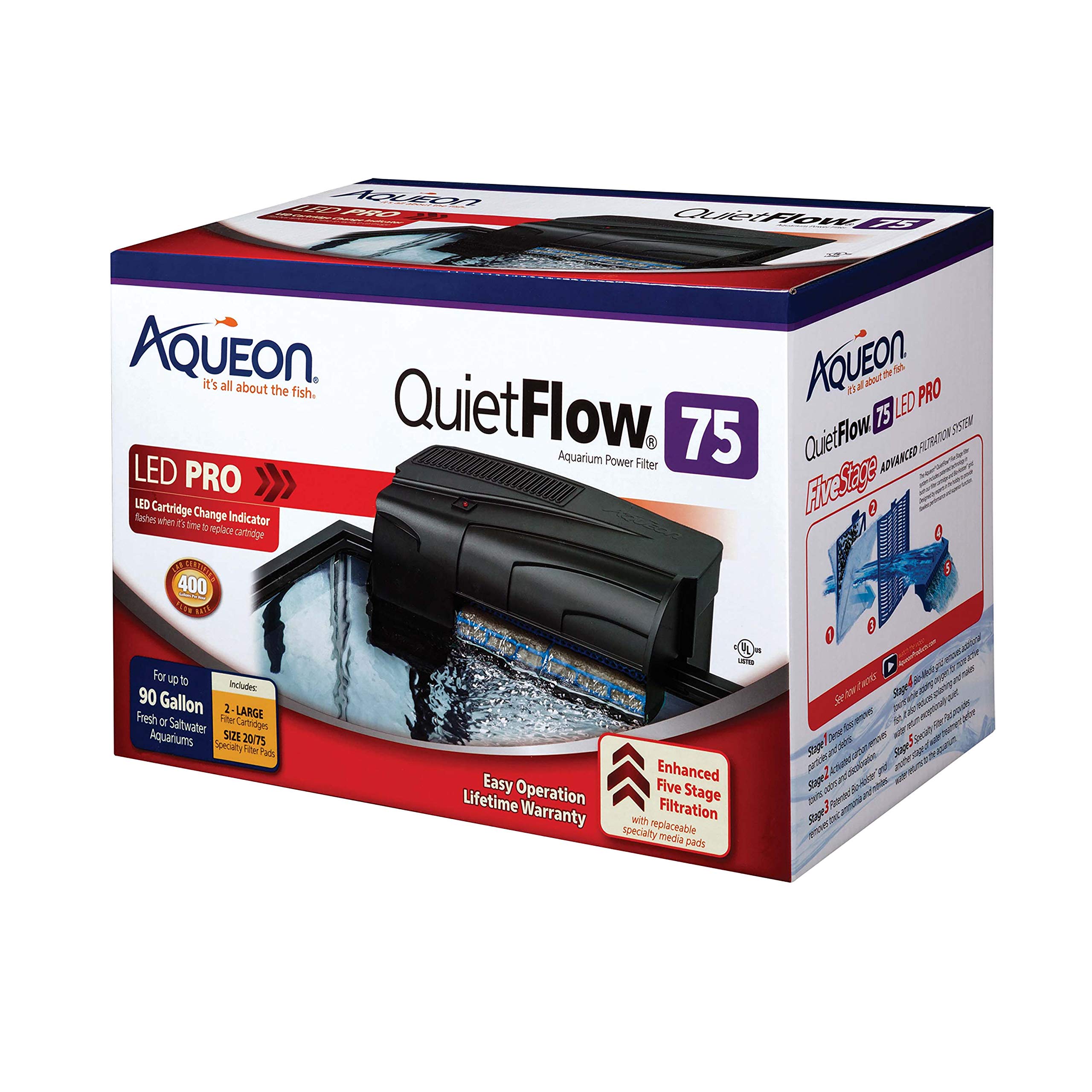 Aqueon QuietFlow LED PRO Aquarium Power Filter, Size 75