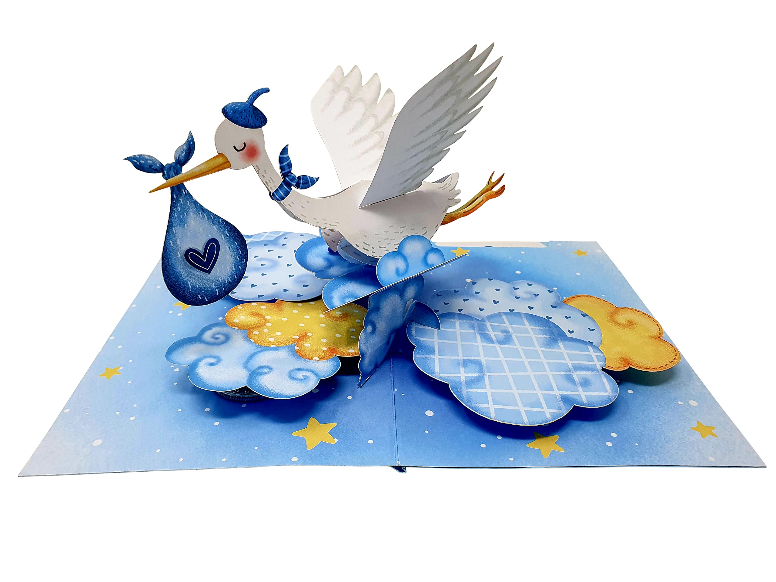 New Baby Blue Crane 3D Pop Up Card, Birthday card, Handmade Greeting card, Gift For Boy Girl, Congratulation card, Best Wishes, Bird Card