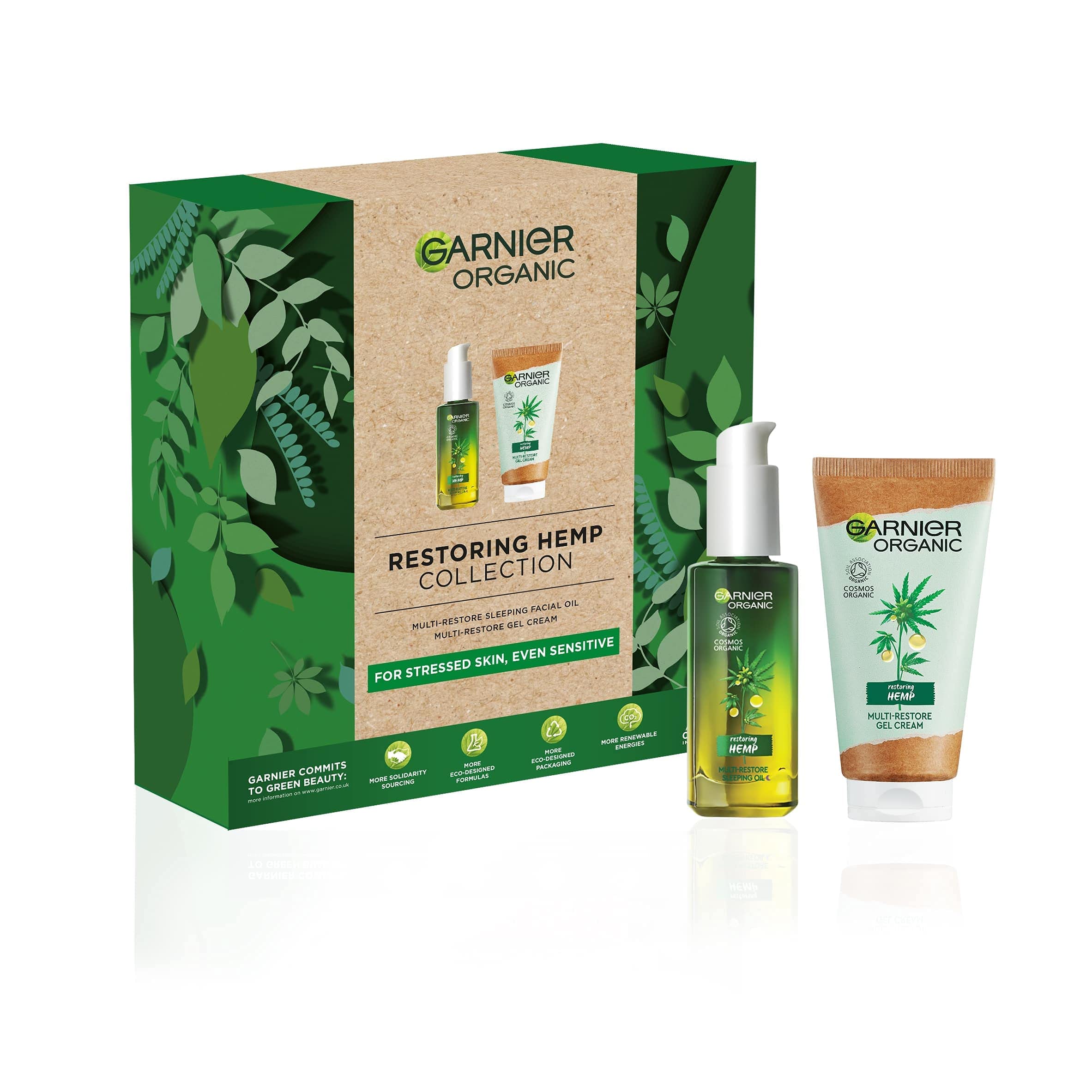 Garnier Restoring Hemp Collection, Gift Set with Organic Hemp Soothing Face Oil and Gel Face Cream, Skincare Gift for her, for Men & Women, Vegan & Organic Products