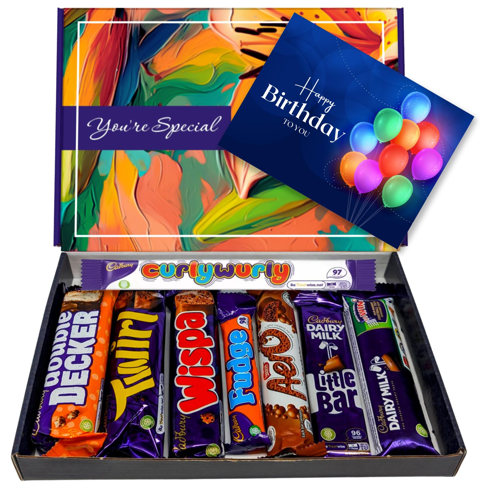 Happy Birthday Chocolate Gift Box - 8 Full Sized Bars - Perfect Letterbox Gift Hamper - Mix Of Cadbury chocolate & Nestle Aero For Kids - Him and Her (Happy Birthday - Balloon)