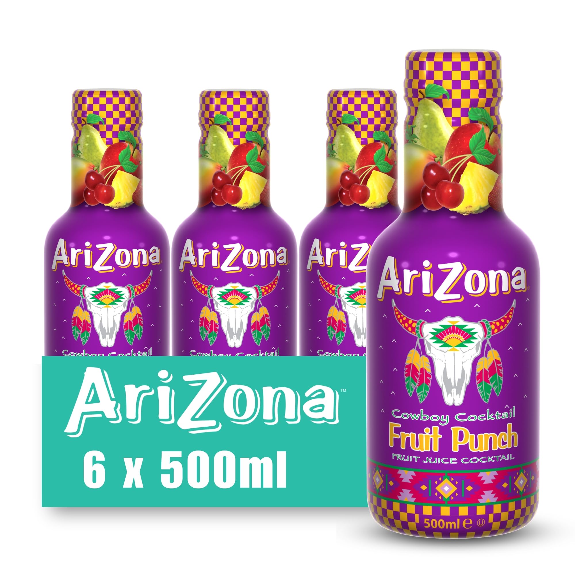 Arizona Fruit Punch Juice, Pack of 6 x 500ml PET Bottles, Delicious Fruity Drink, No Artificial Flavours, No Artificial Preservatives