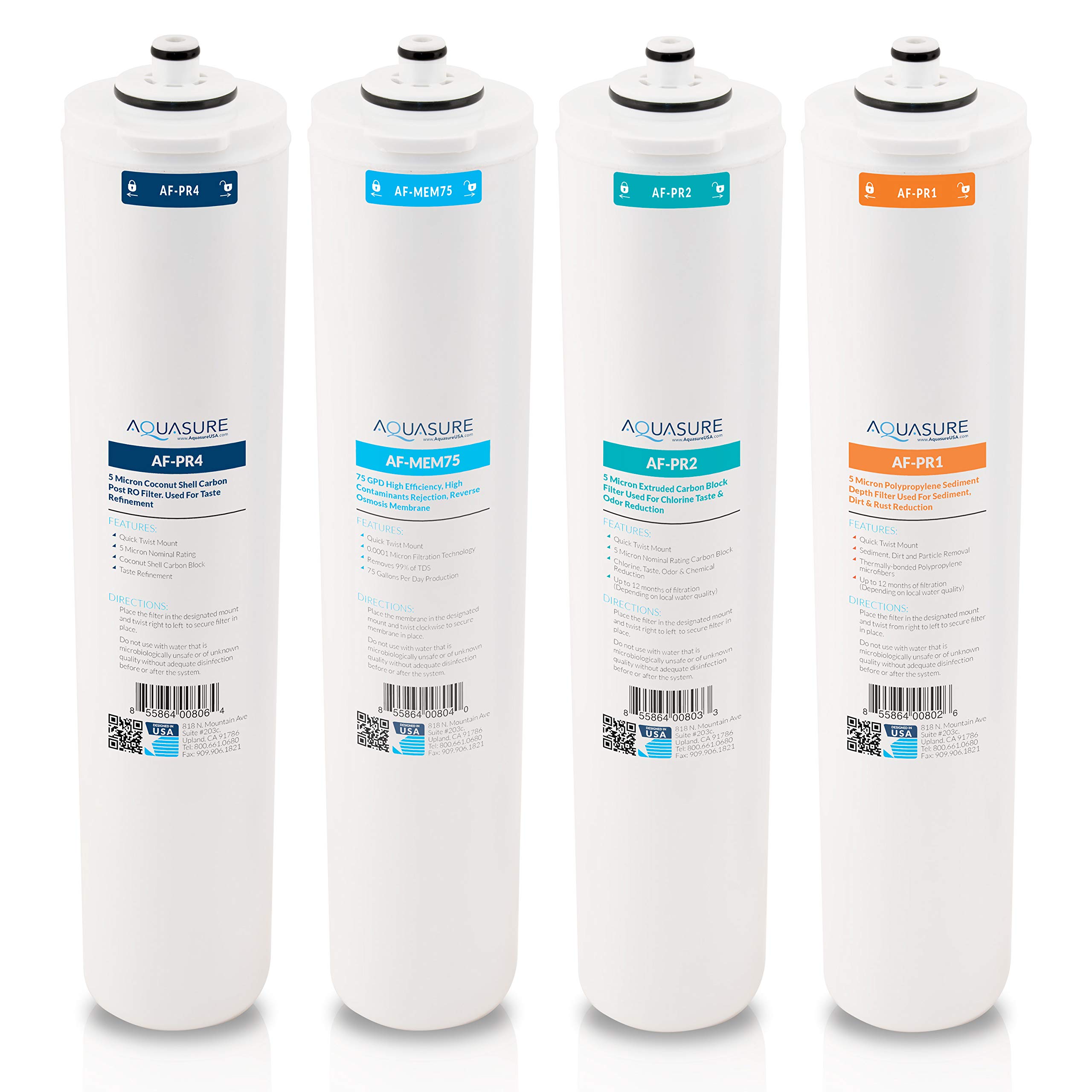 AquasurePremier Series Complete 4 Stages Quick Change Filter Bundle with 75 GPD Reverse Osmosis Membrane