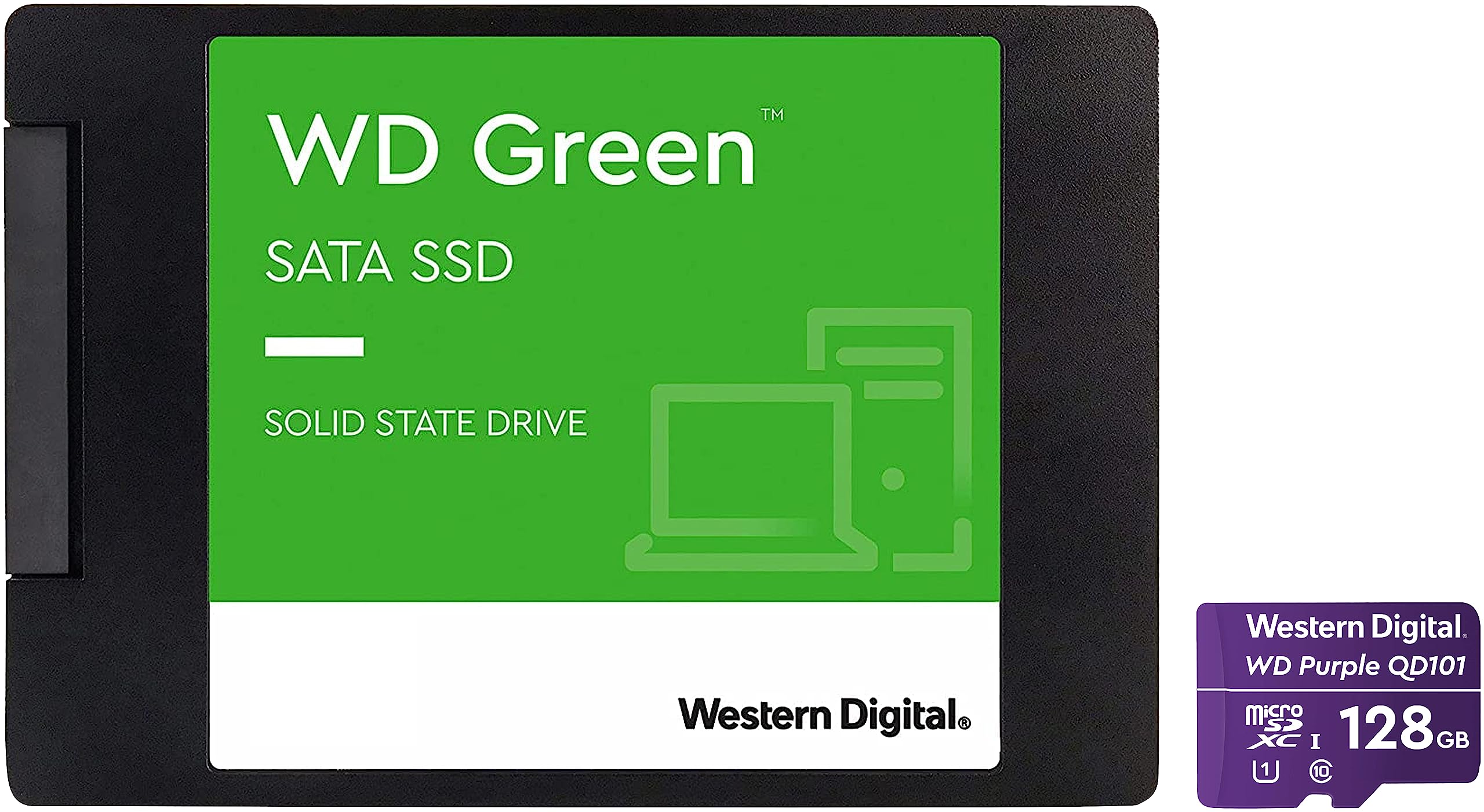 Western Digital WD Green SATA 240GB, Up to 545MB/s & Western Digital WD Purple 128GB Surveillance and Security Camera Memory Card for CCTV & WiFi Cameras (WDD0128G1P0C),