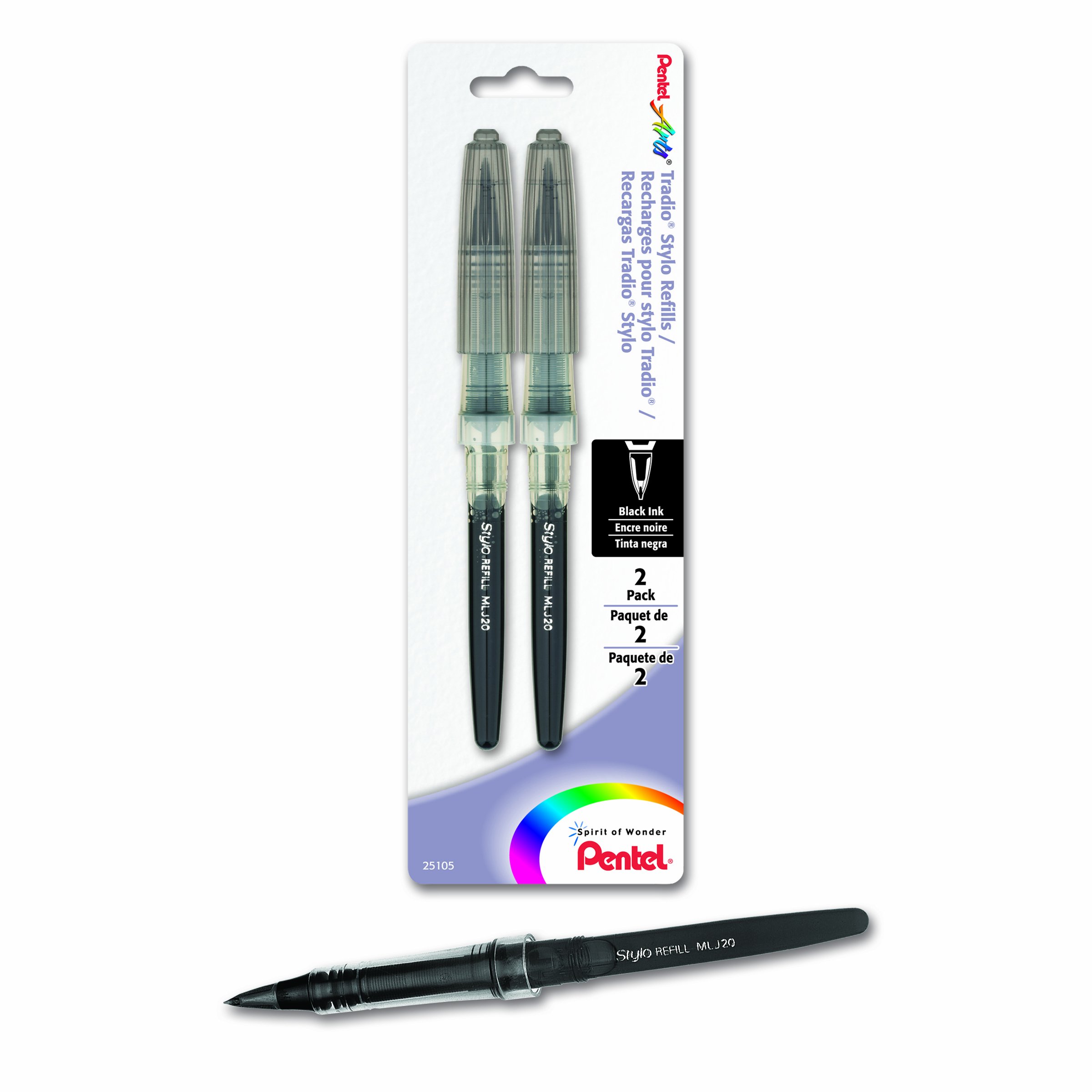 PentelArts Tradio Stylo Sketch Pen Refill, Black Ink, Pack of 2 (MLJ20BP2A)