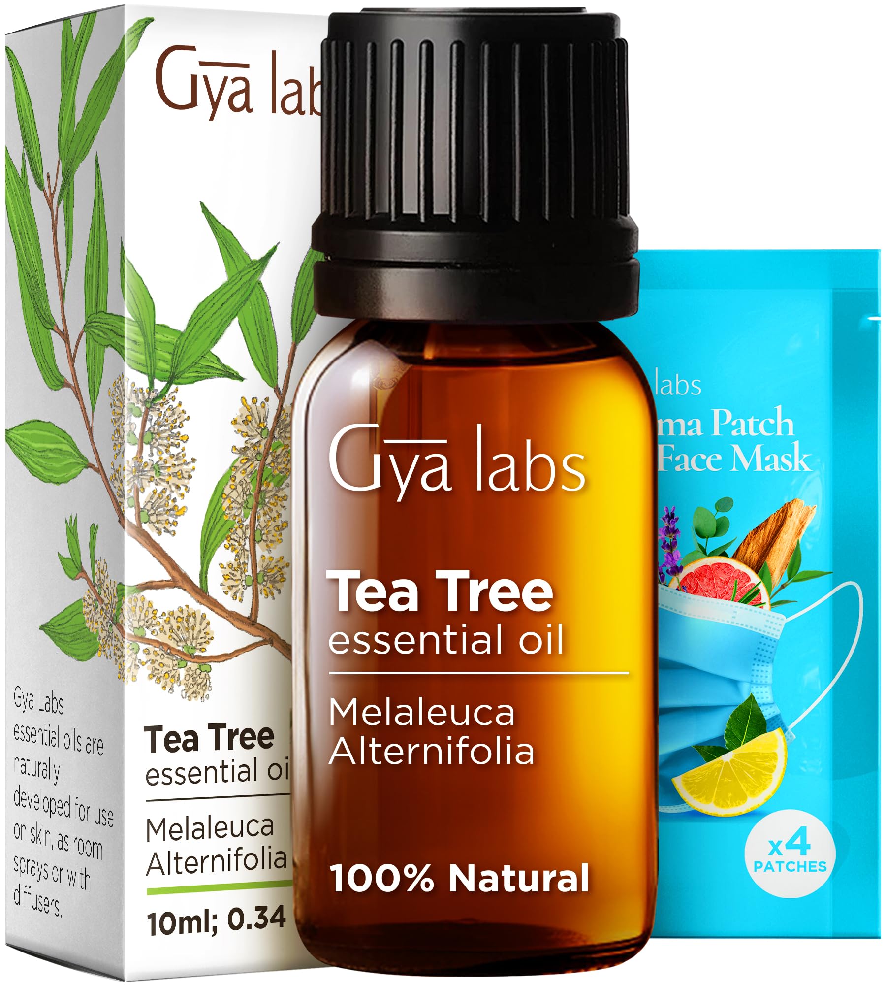 Gya Labs Australian Tea Tree Oil for Skin Hair Face & Toenails - 100% Natural Melaleuca Oil Tea Tree Essential Oil for Piercings Scalp Hair & Candle Making Scent - 100% Pure Oils (0.34 fl oz)