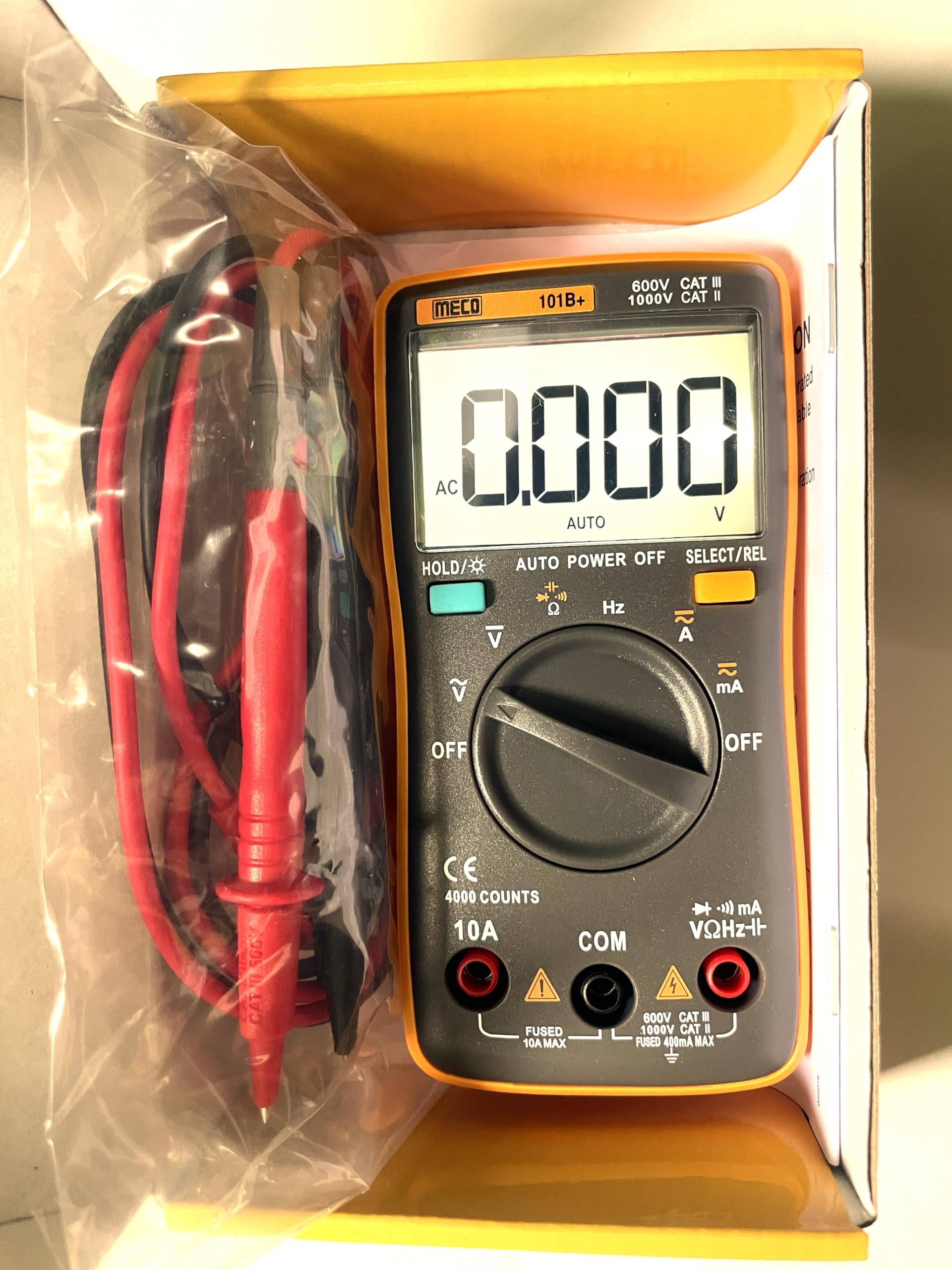 Meco 101B+ 40mA-10A AC Current with Calibration Certificate Digital Multimeter (Yellow 4000 Counts)