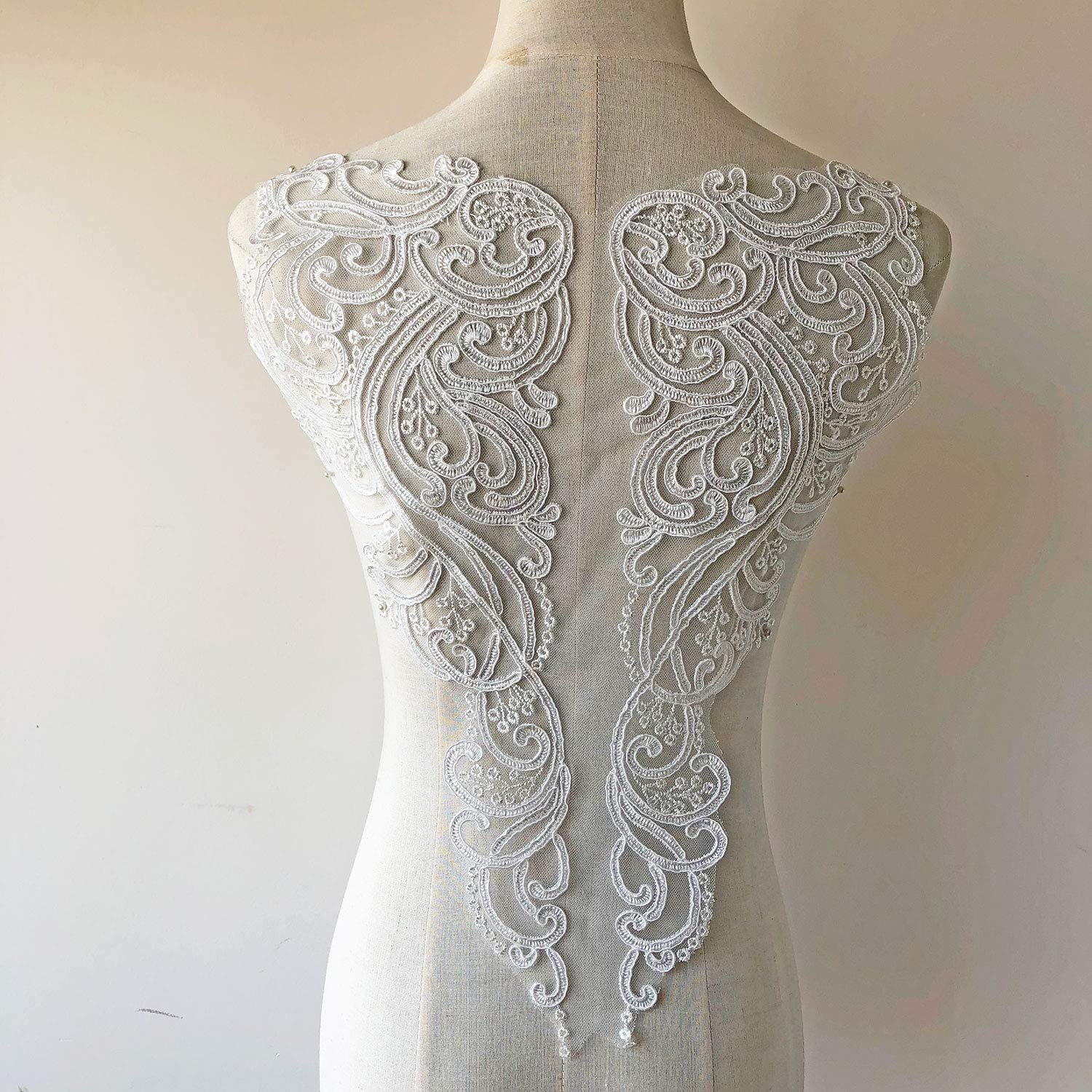 Off -White Lace Applique Corded Embroidery Sewing Floral Patches Back Lace Appliques for Wedding Dress Dance Costumes