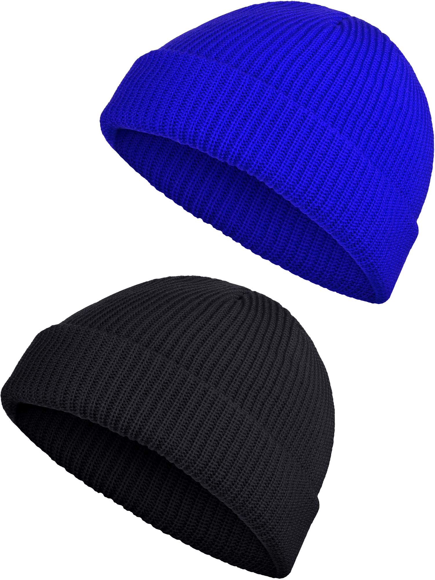 SATINIOR 2 Pieces Winter Fisherman Beanie Trawler Beanie Watch Hat Roll up Edge Skullcap Unisex