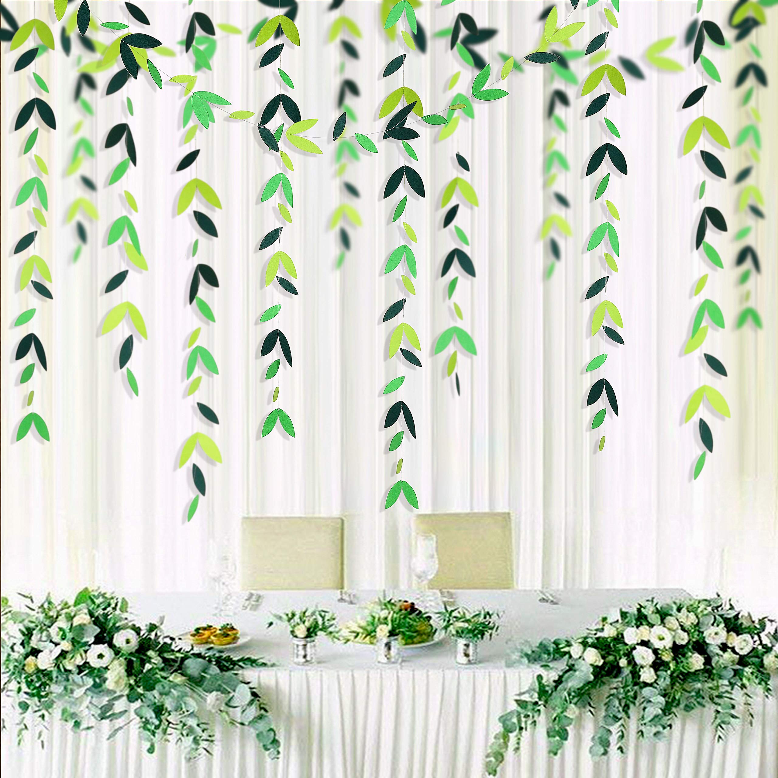 PinkBlume 52 Fts Spring Theme Green Leaf Garland Theme Party Decorations Kit Paper Hanging Leaves Streamer Banner for Birthday Baby Shower Wedding Engagement Bridal Shower Showcase Holiday (4 Packs)