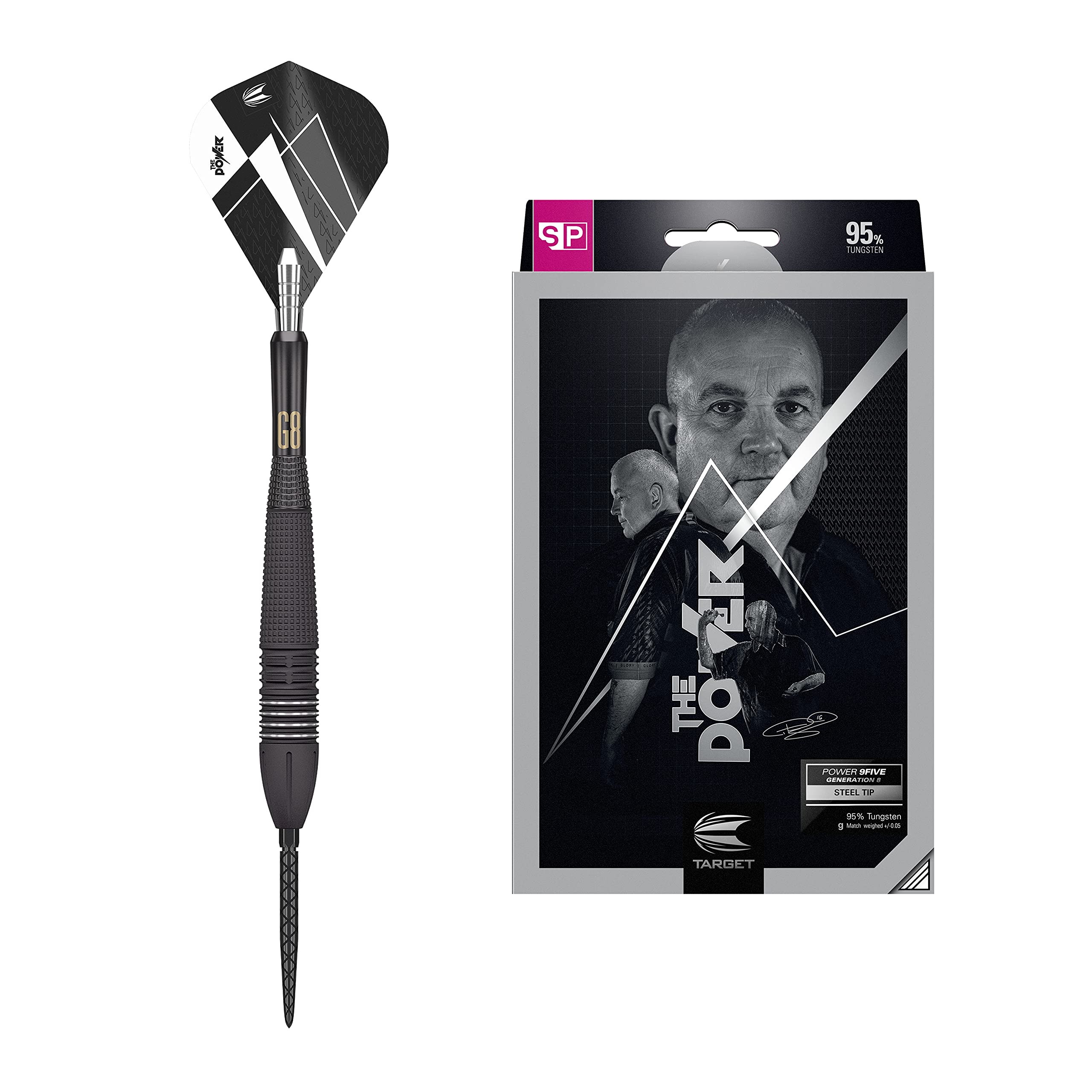 Target Darts Phil Taylor Power 9-Five Gen 8 95% Tungsten Swiss Point Steel Tip Darts Set