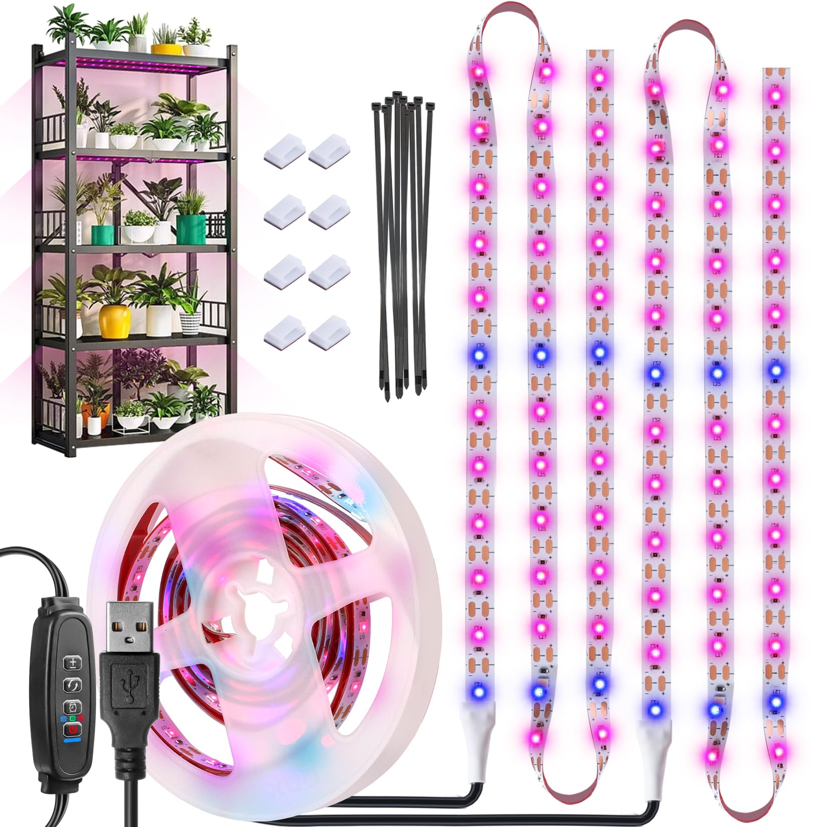 Grow Lights for Indoor Plants，120 LEDs Waterproof led Grow Lights Full Spectrum,USB Plug-in Dimmable Auto On/Off with 3 Timers Plant Light, for Indoor Plants Seeding Veg Flower Growing Lamp(6.56ft)