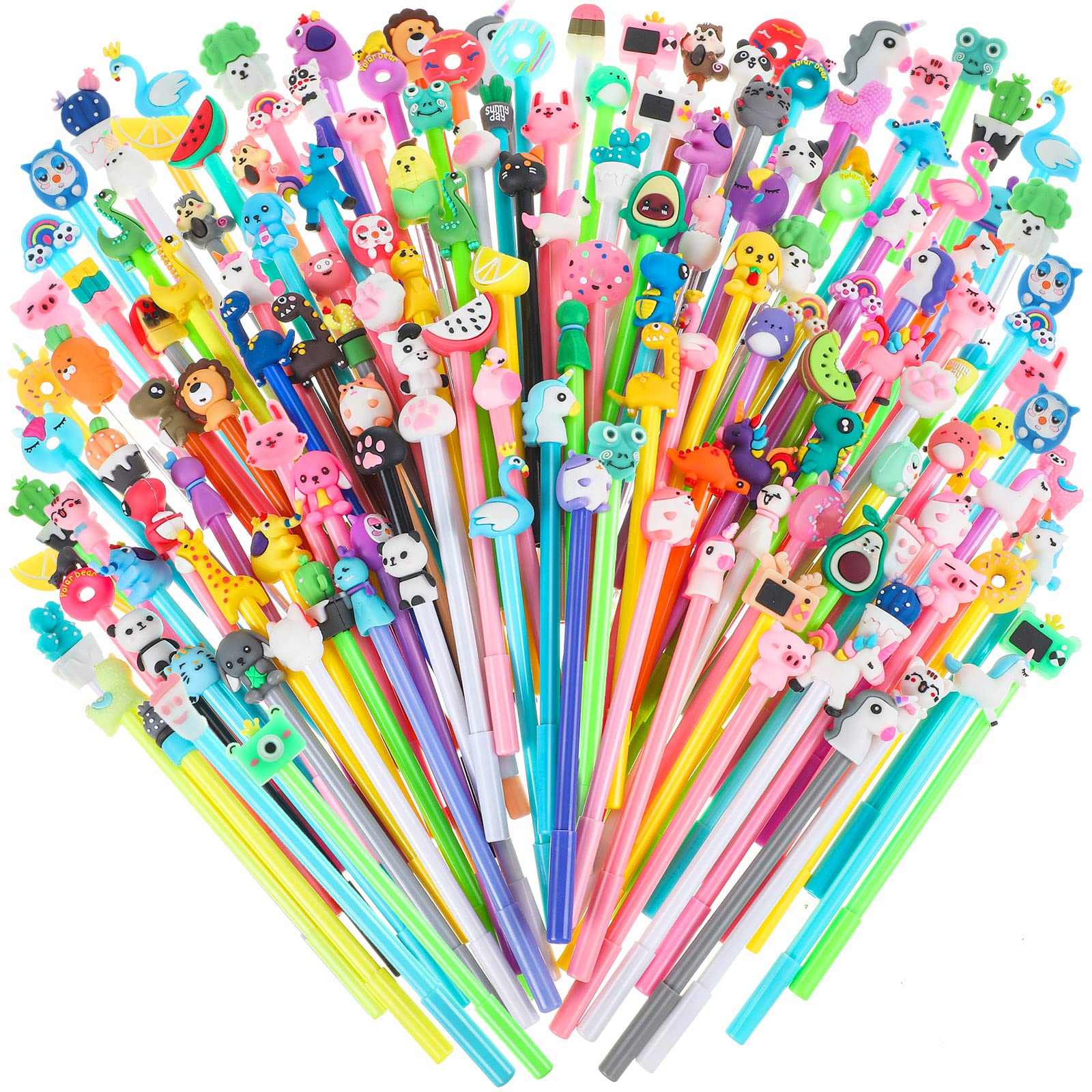 Marspark 200 Pieces Cute Cartoon Gel Ink Pens, Black Ink, Various Animal Series, Suitable for Kids, Office, School Supplies