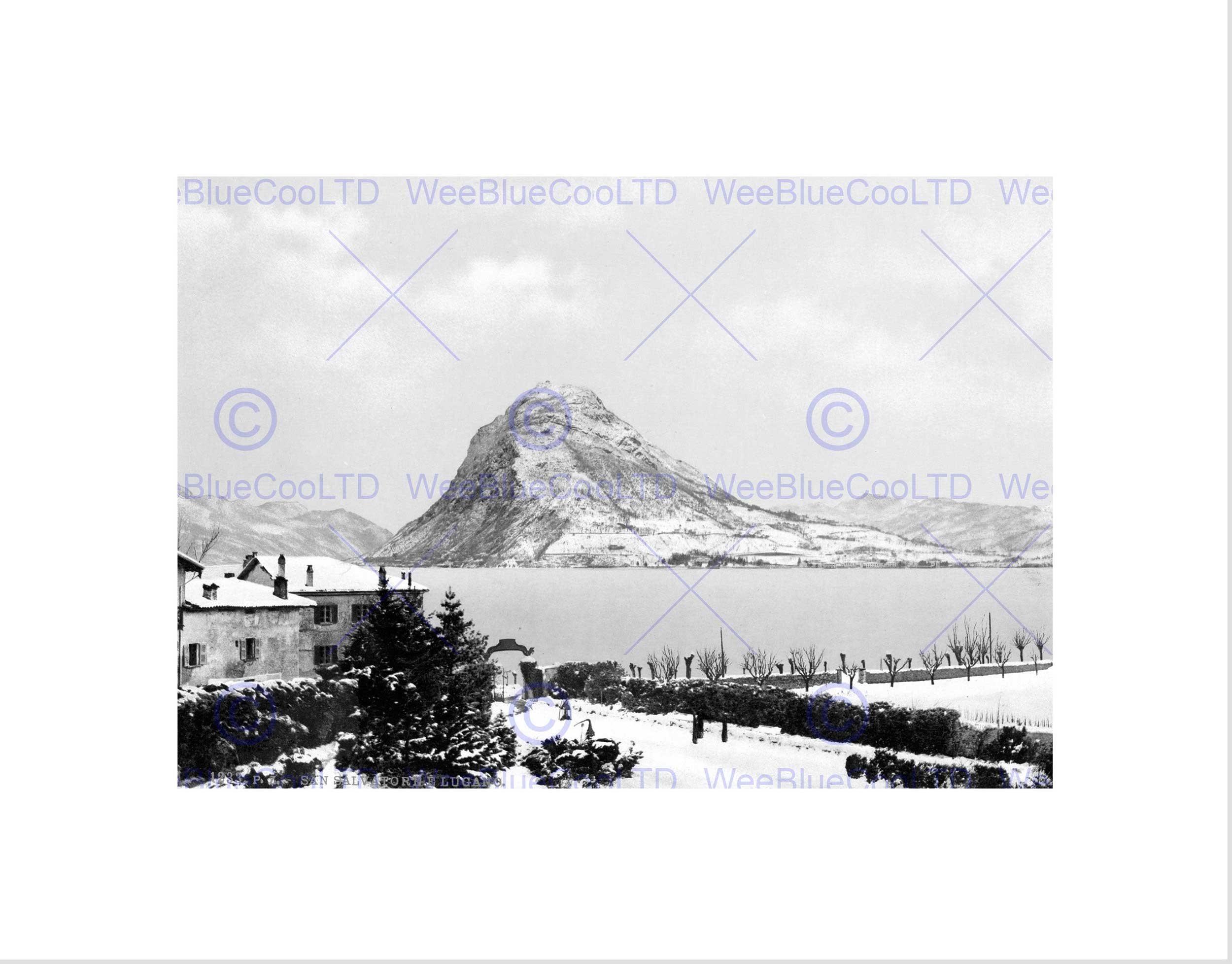 Wee Blue Coo LUGANO SAN SALVATORE TICINO SWITZERLAND 1895 OLD BW FRAMED ART PRINT B12X320