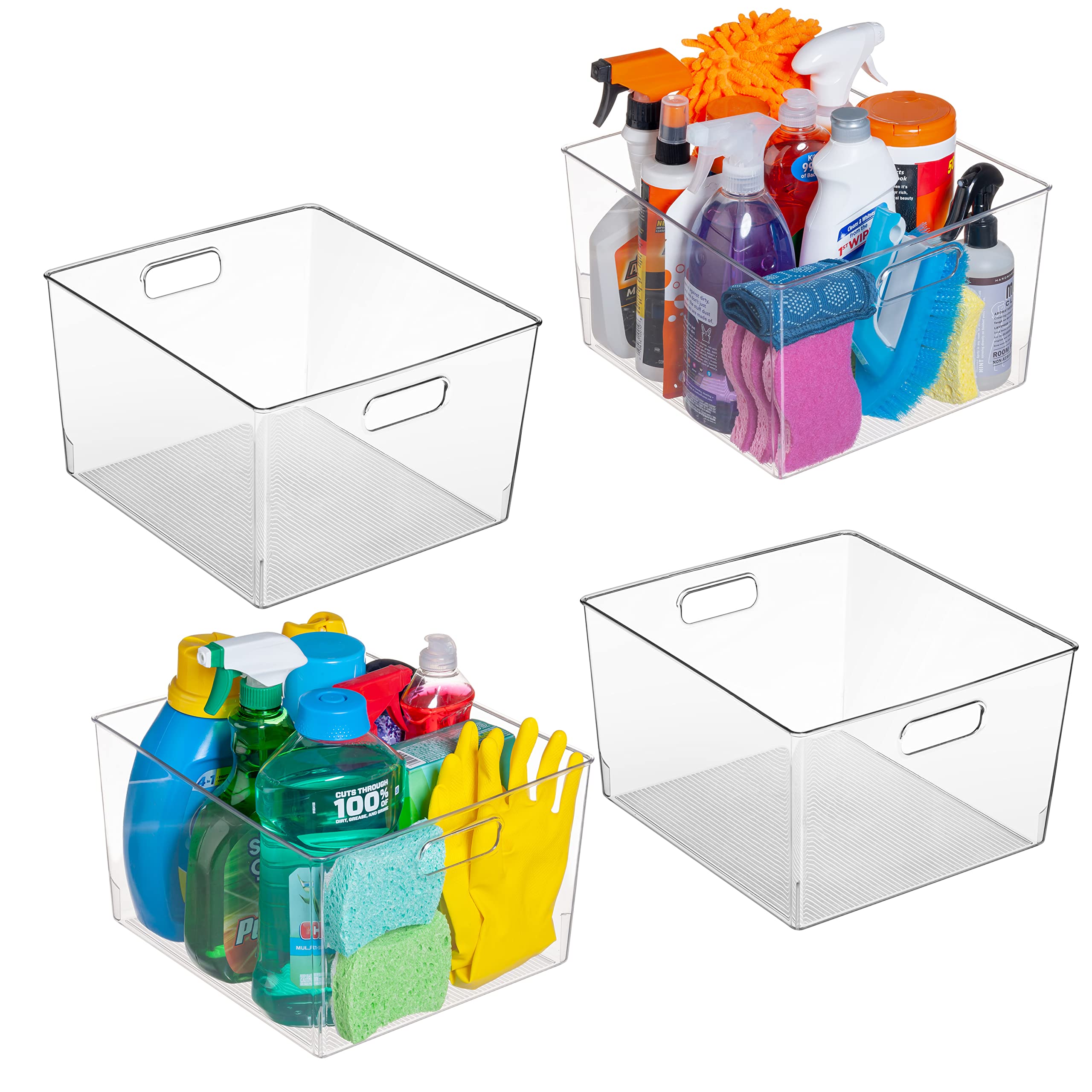 ClearSpace Clear Plastic Storage Bins – XL 4 Pack Perfect for Kitchen,Fridge, Pantry Organization, Cabinet Organizers