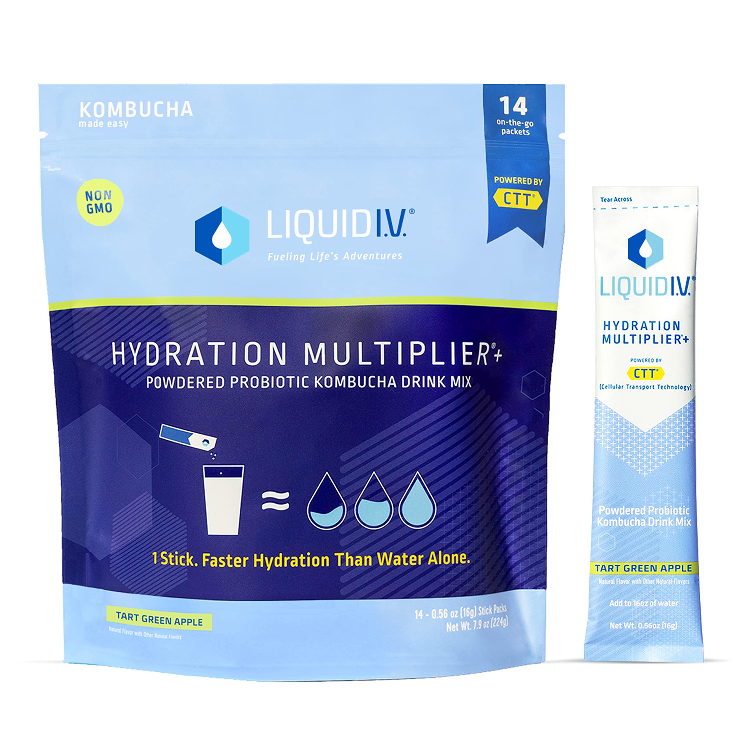 Liquid I.V.® Hydration Multiplier® +Gut Health - Tart Green Apple - Hydration Powder Packets | Electrolyte Powder Drink Mix | Convenient Single-Serving Sticks | Non-GMO | 14 Servings (Pack of 12)