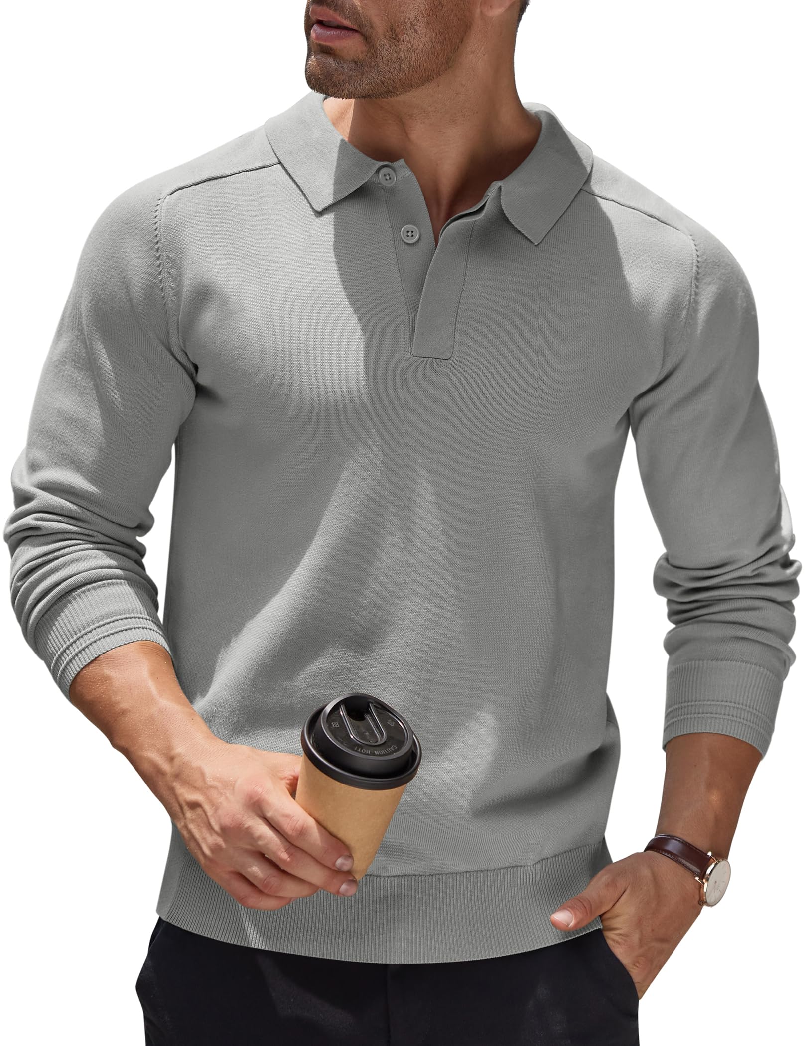 COOFANDY Men's Jumper Poloshirt Long Sleeve Top Knitted Pullover Regular Fit Winter Sweater Casual Solid Color Sweatshirt