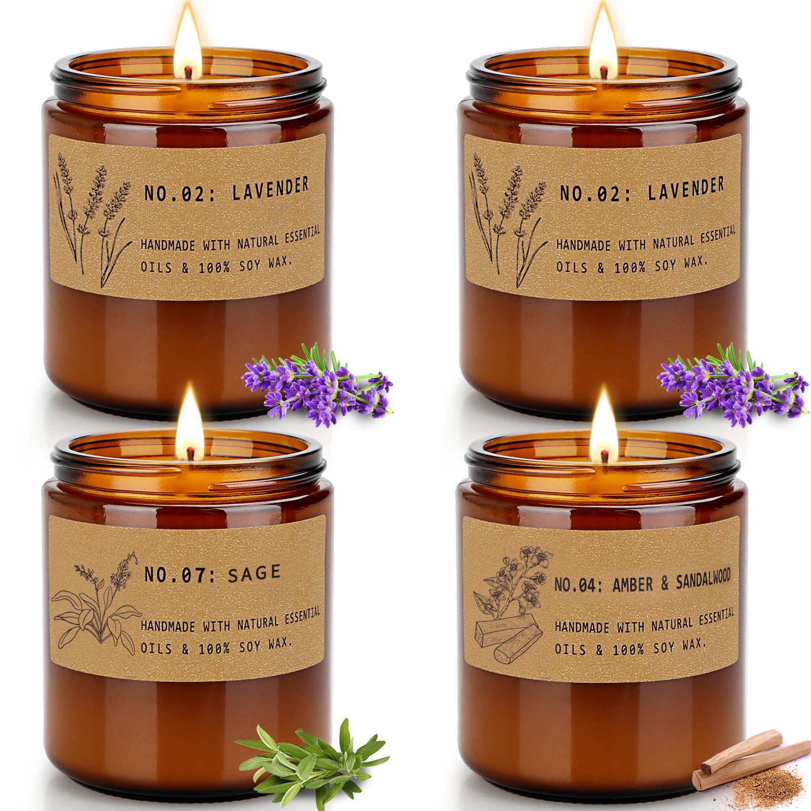 Aromatherapy Candles for Home Scented, Candle Gift Set for Stress Relief | Meditation | Yoga | SPA | Relaxing, Amber Jar Candles for Women, Birthday, Valentine, Christmas Day, 7.1 oz - Pack of 4