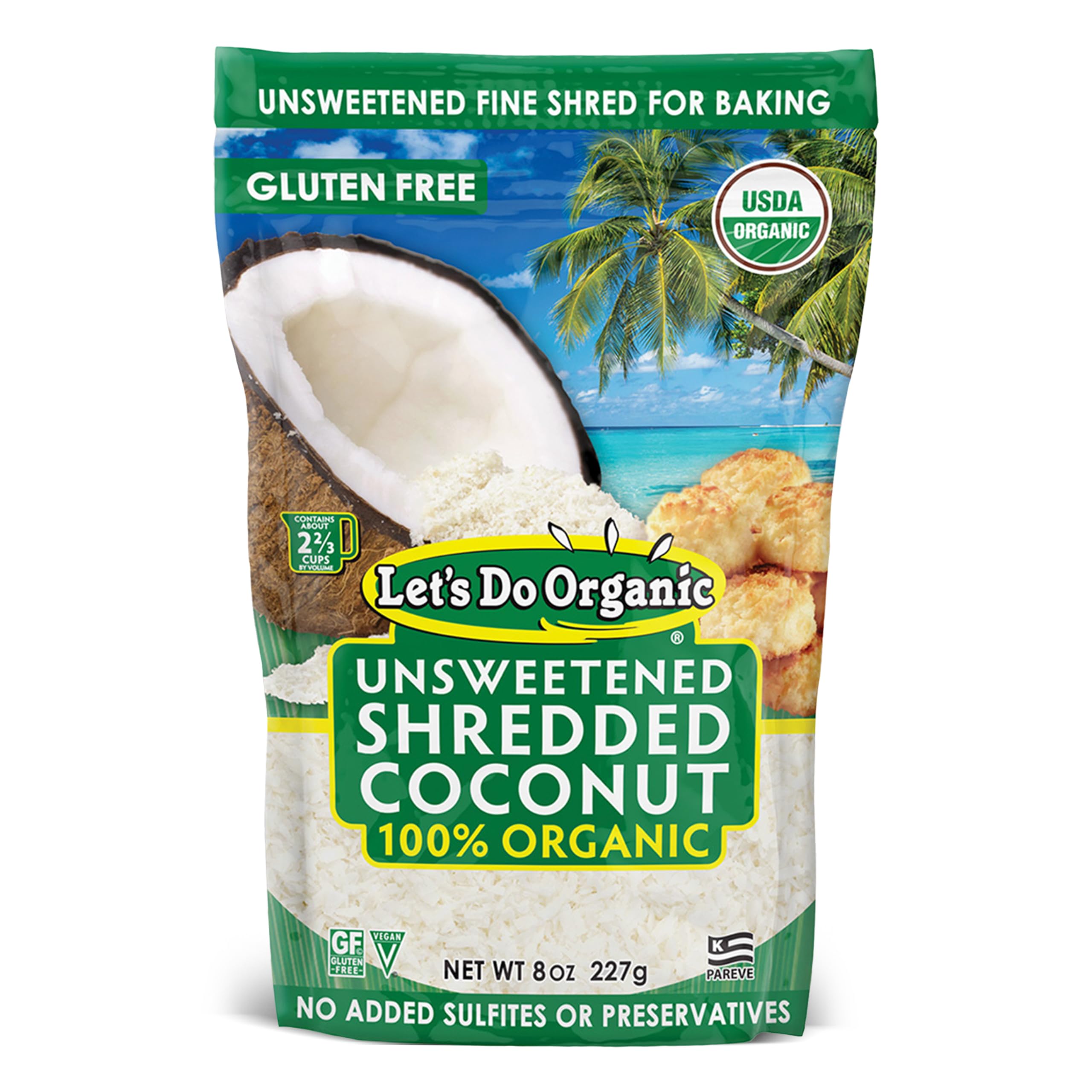 Let's Do Organic Unsweetened Shredded Coconut - Coconut Shreds, Great for Baking, Versatile Ingredient, No Sweeteners, USDA Organic - 8 Oz (12 Pack)