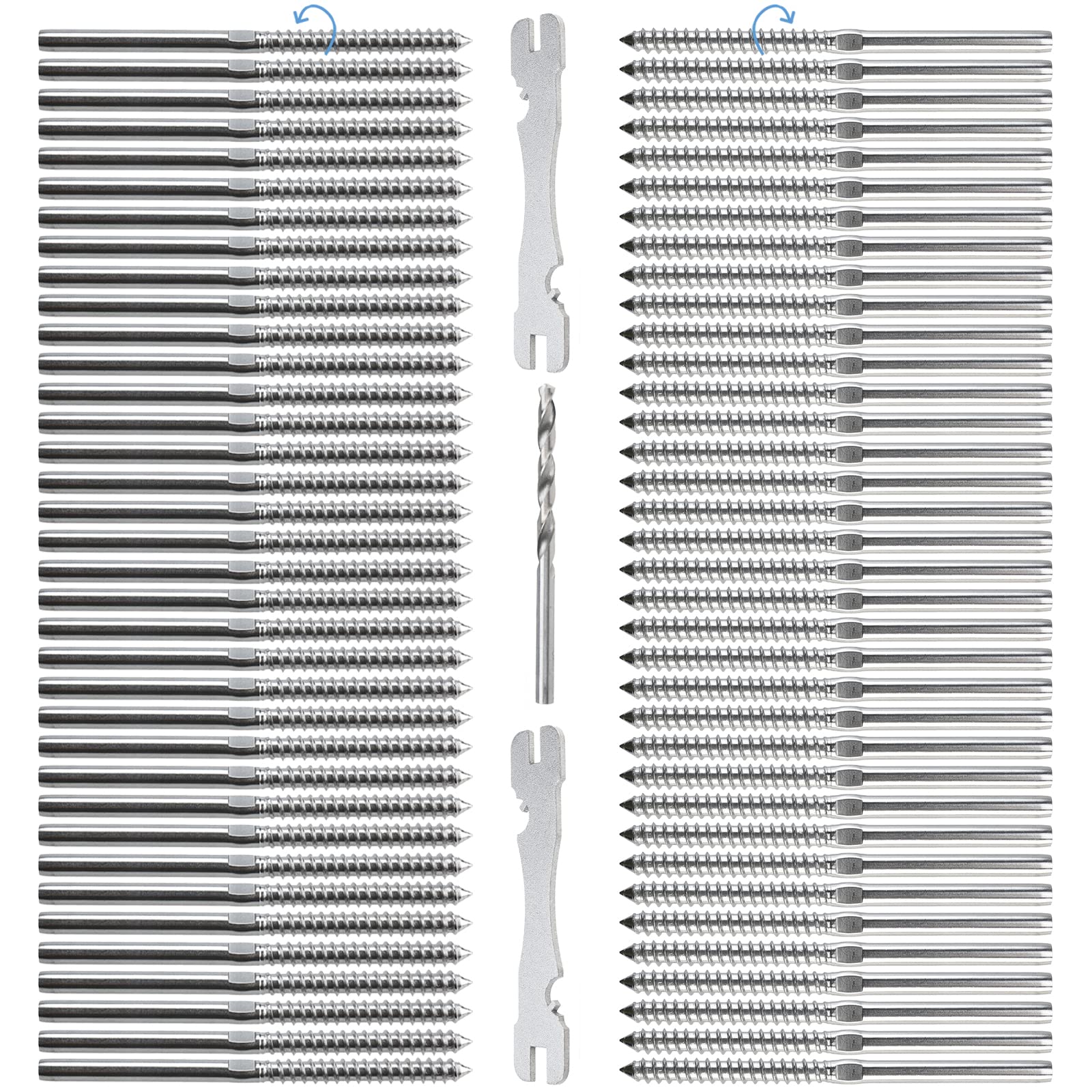 72 Pack Swage Lag Screws Left & Right for 1/8" Cable Railing, Stainless Steel Stair Deck Railing Wood Post, 36pcs Left + 36pcs Right