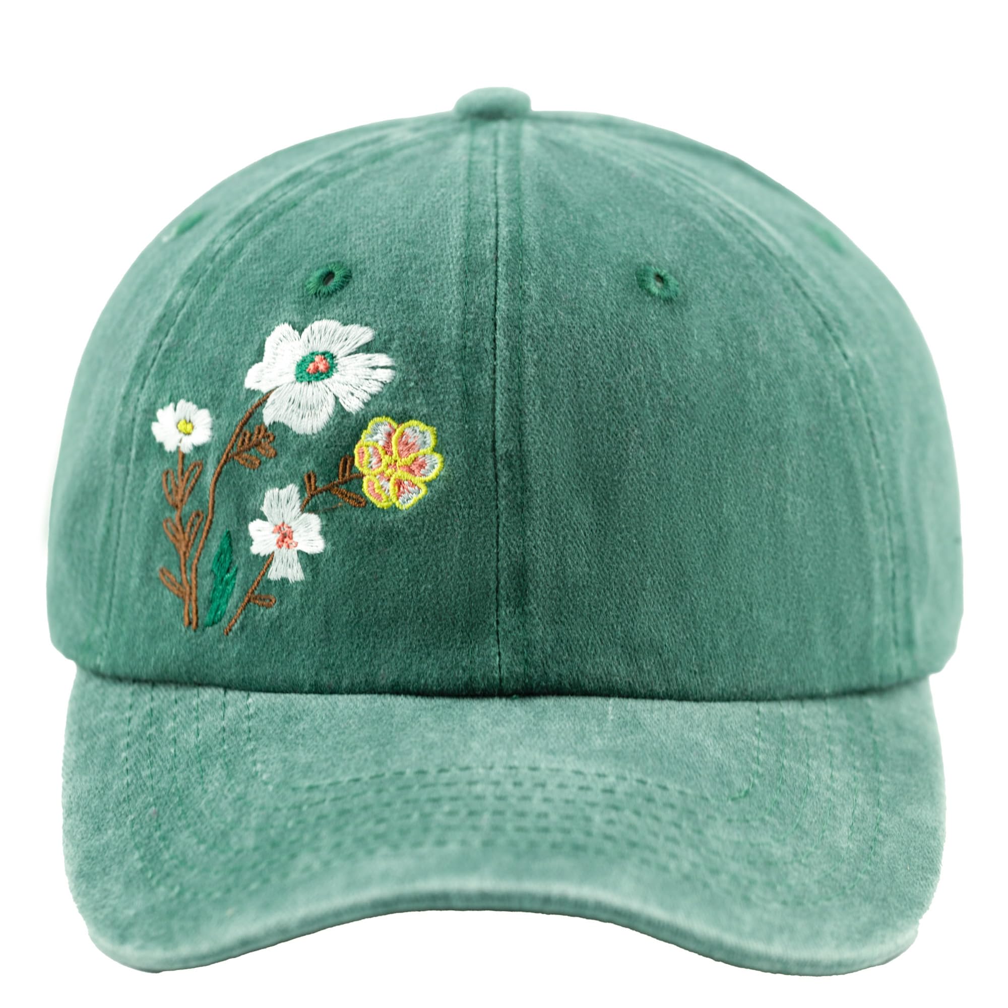 Embroidery Golden Blooms Washed Plain Baseball Cap,Retro Adjustable Dad Hats Gift for Men/Women,Unstructured