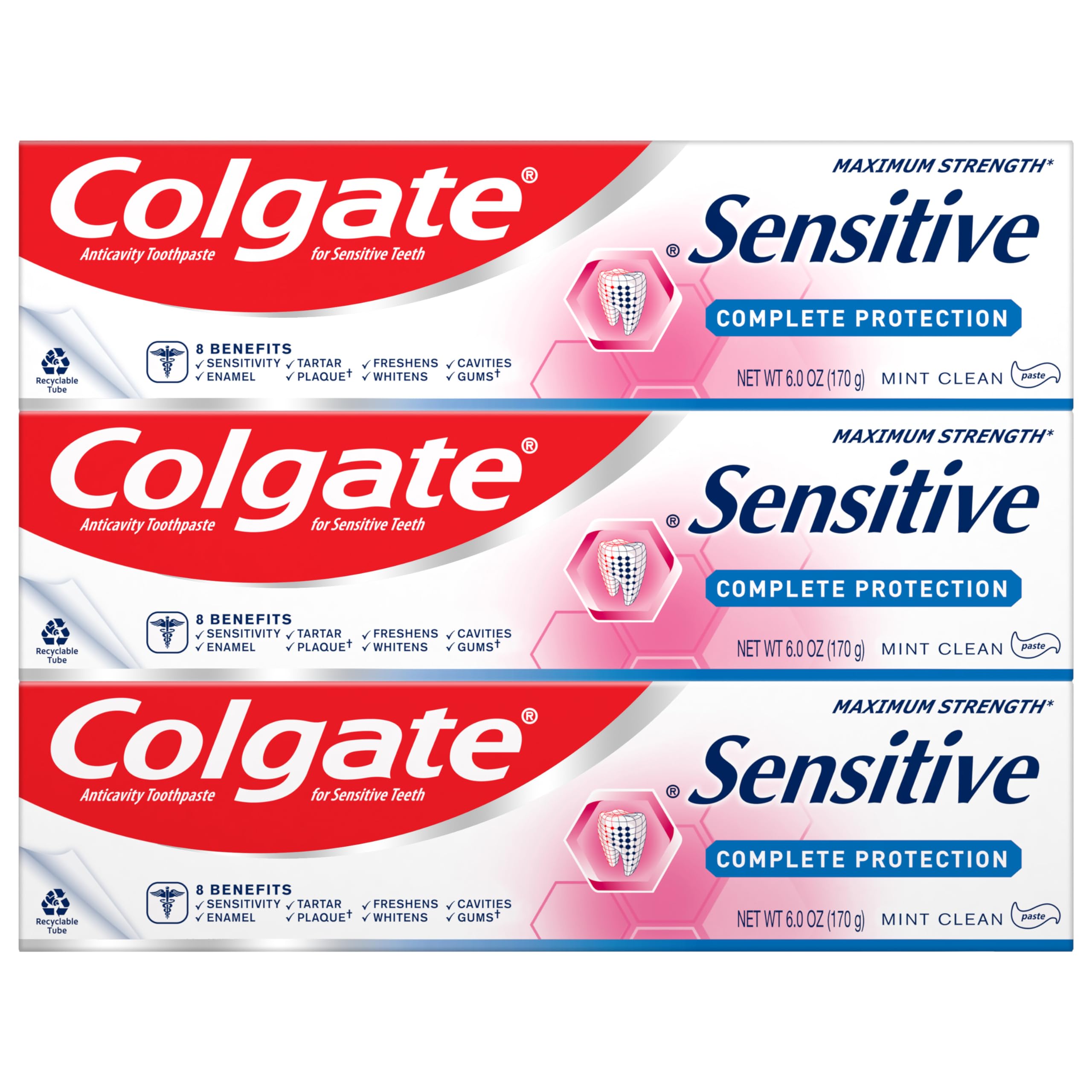 Colgate Sensitive Toothpaste, Complete Protection, Mint - 6 Ounce (Pack of 3)