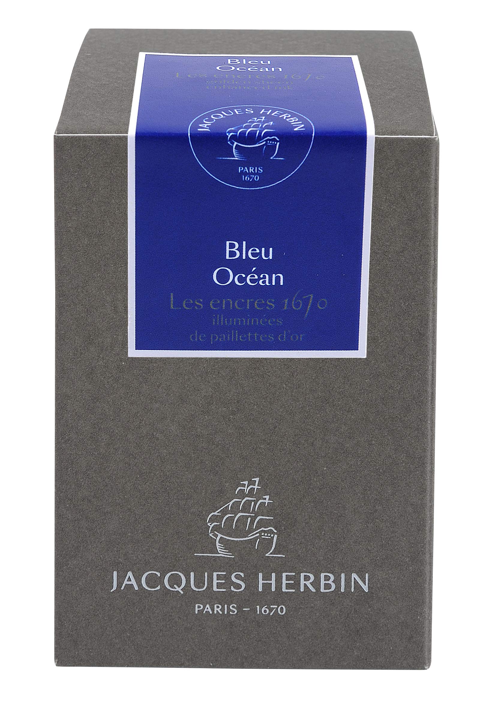 J. Herbin 1670 Anniversary Inks - Gold Sheen 50 ml Bottled - Blue Ocean (Deep Blue Ink)