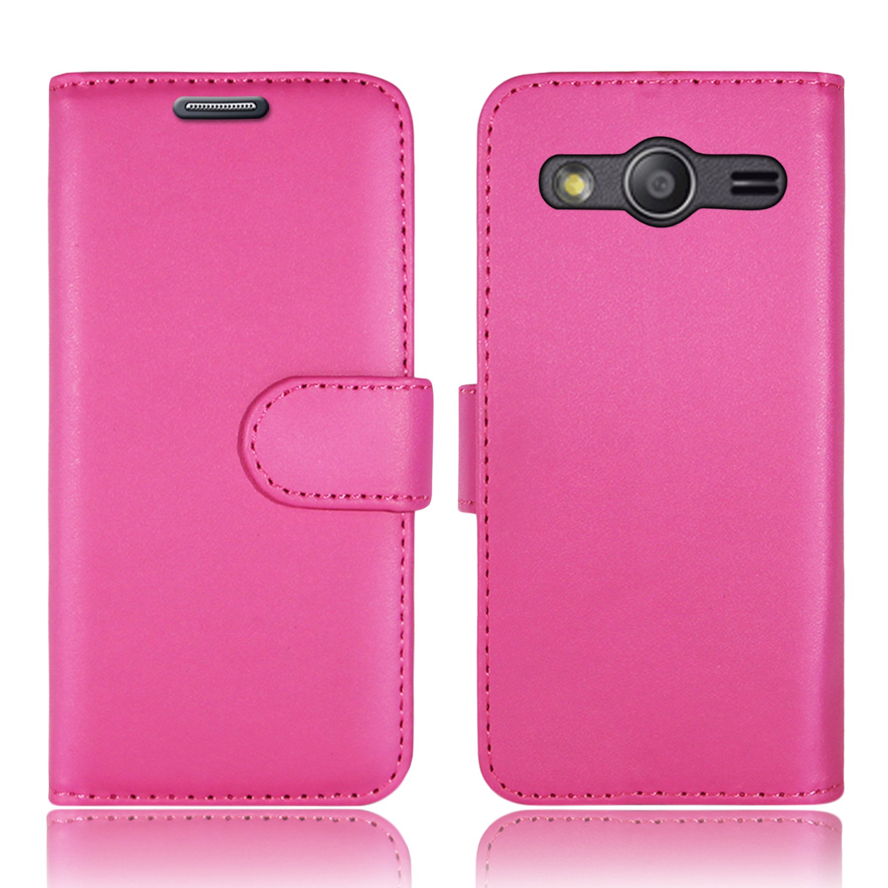 Mobile Gear FOR SAMSUNG GALAXY ACE 4 SM-G357FZ PLAIN PINK PLANE FUCHSIA STYLISH PU LEATHER WALLET BOOK CARD CASH DEBIT CREDIT SLOT CASE COVER (ACE 4 - SM-G357FZ)