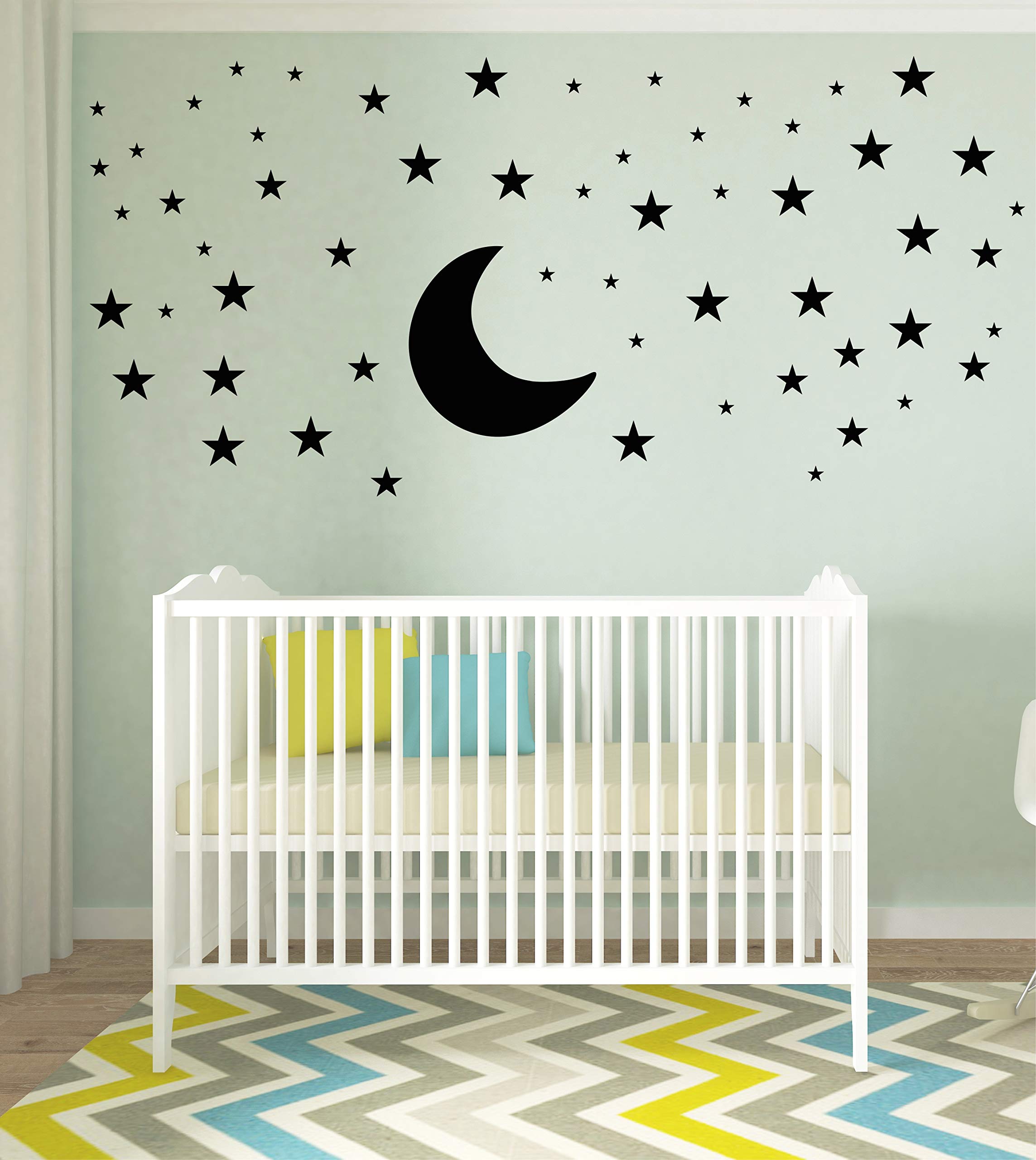 Stickers Yard Black Moon & Stars Wall Sticker PVC Vinyl Standard Size- 101cm X 101cm Color-Multicolor,